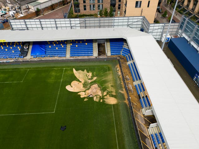 <p>Severe flooding opened up a sinkhole at the Cherry Red Records Stadium </p>