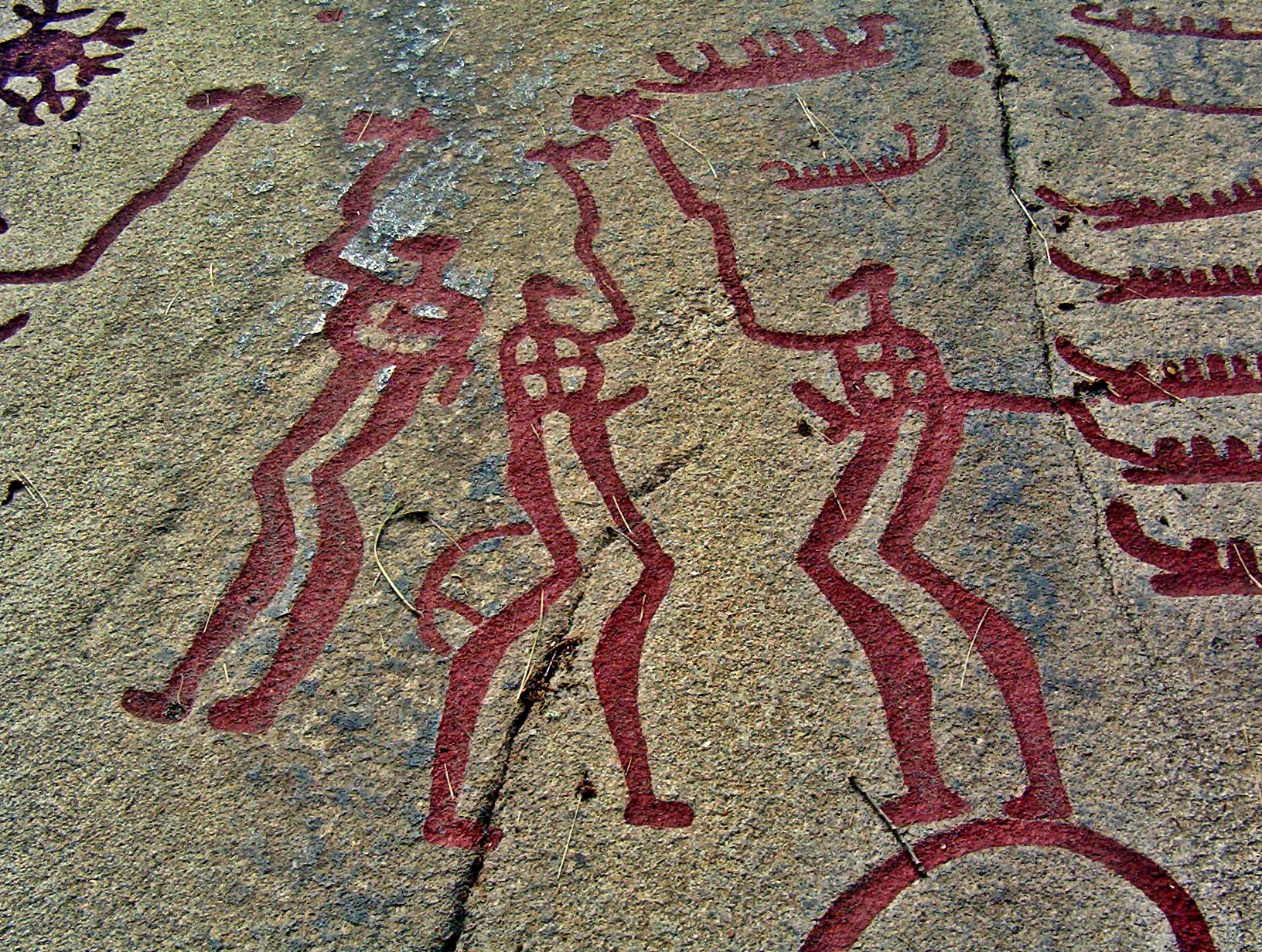 From the time of the European and Middle Eastern Bronze Age collapse, the portrayal of Scandinavian society became much more warrior-oriented. This and many other rock engravings can still be seen near Tanumshede in Sweden