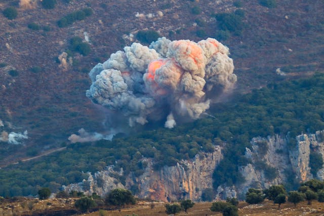 <p>Smoke billows from the site of an Israeli airstrike in Marjayoun, near the Lebanon-Israel border</p>