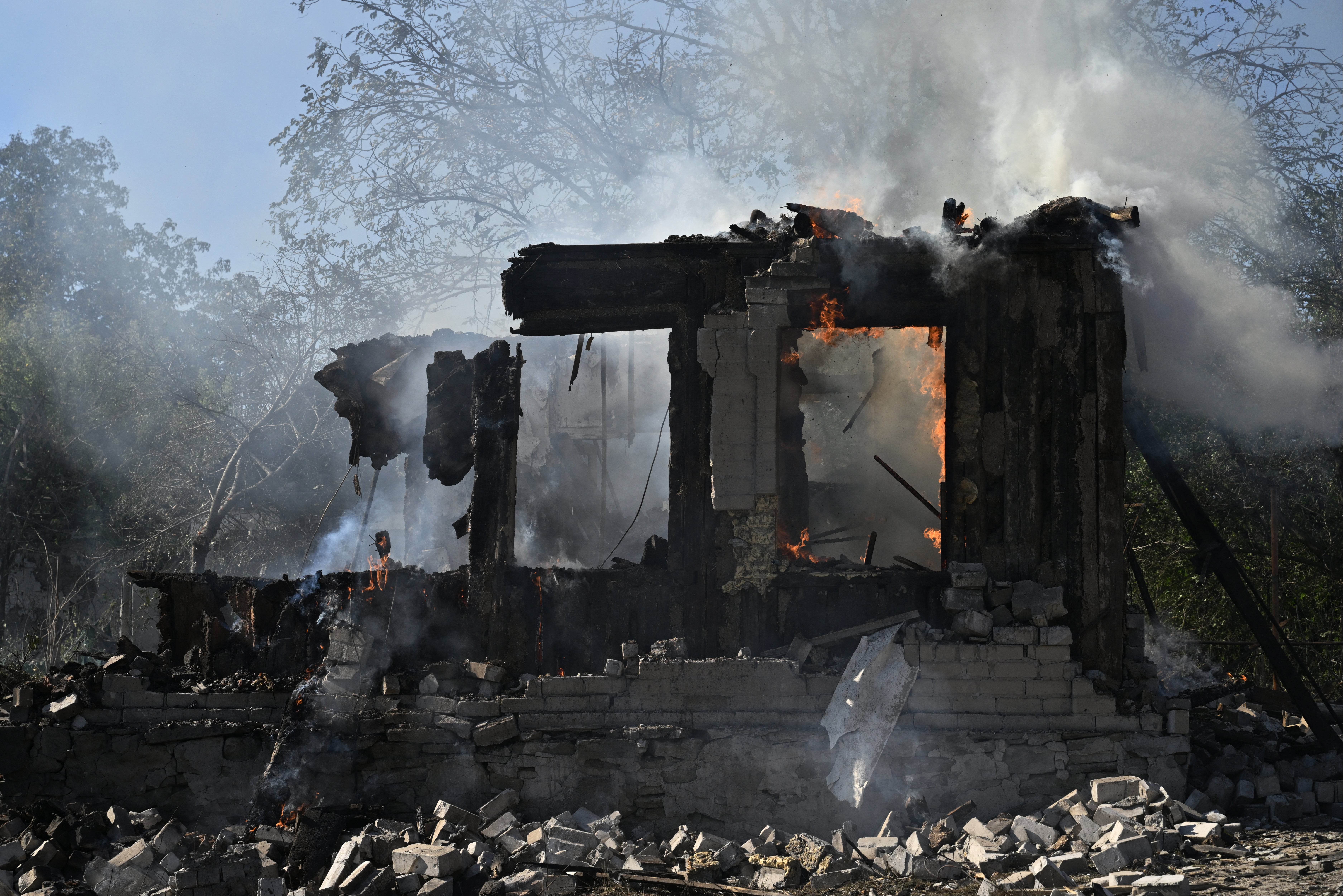 A destroyed house in the city of Pokrovsk