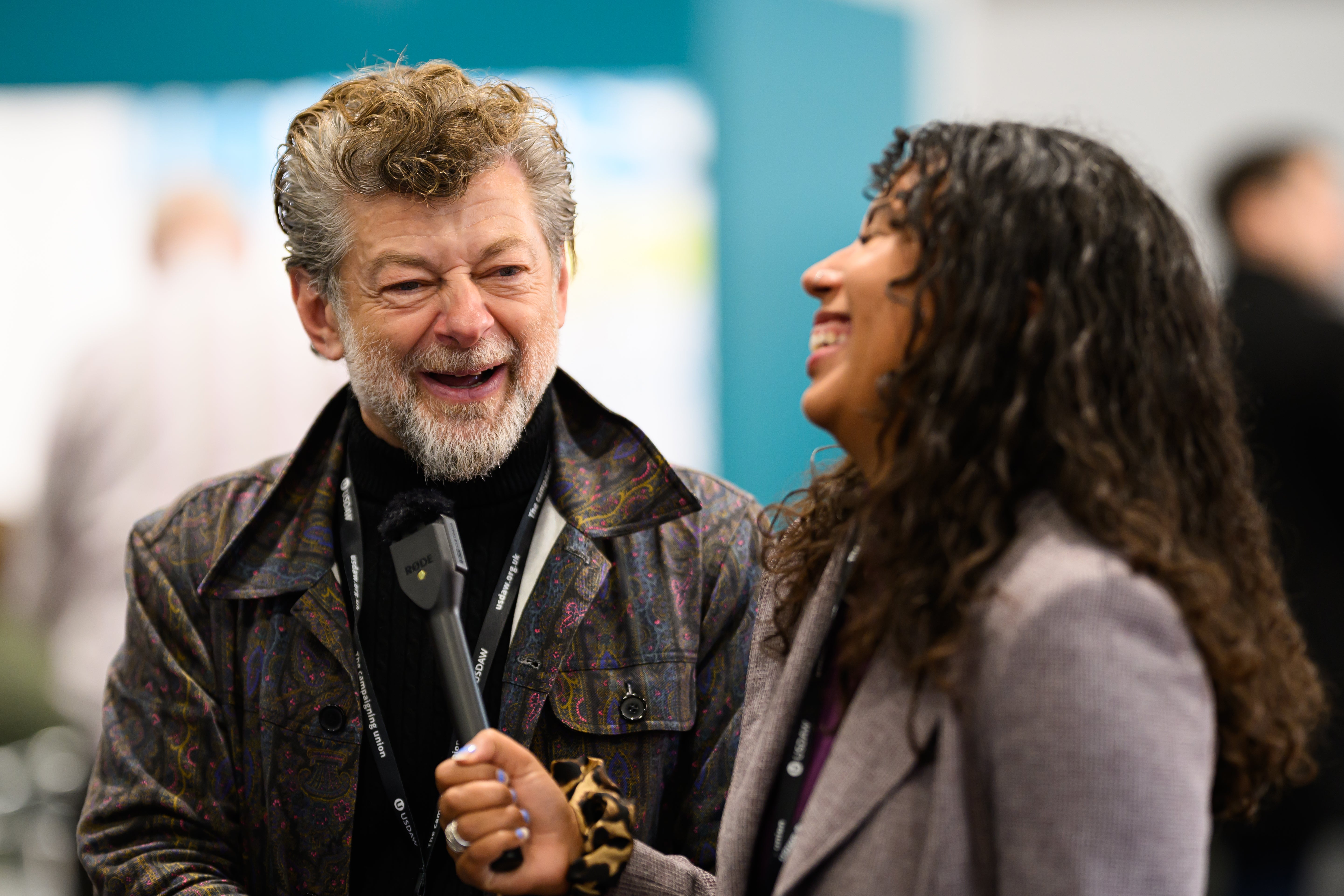 Actor Andy Serkis is interviewed as he attends the Labour Party Conference 2024 at ACC Liverpool