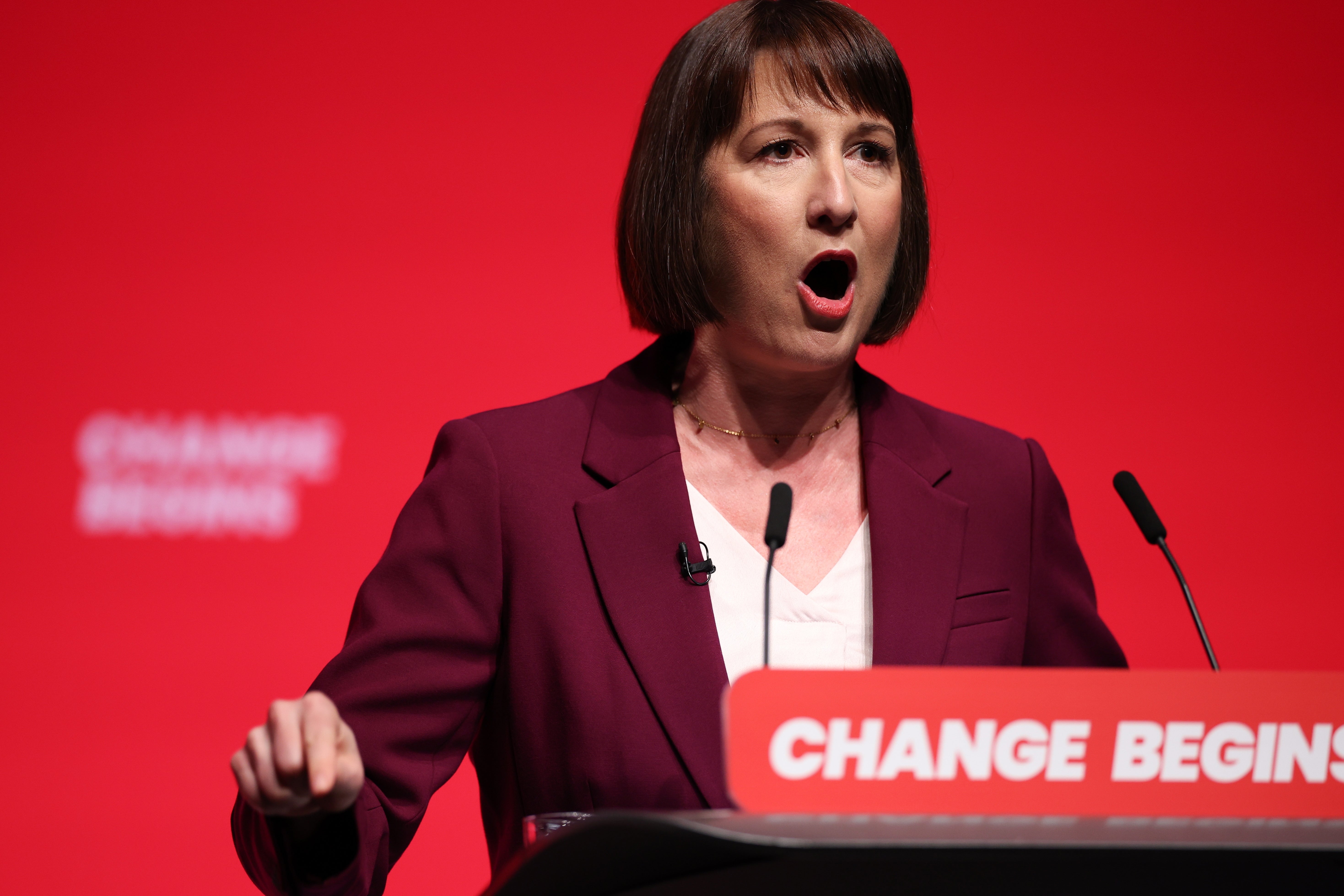 British Chancellor of the Exchequer, Rachel Reeves, speaks at the Labour Party Conference in Liverpool