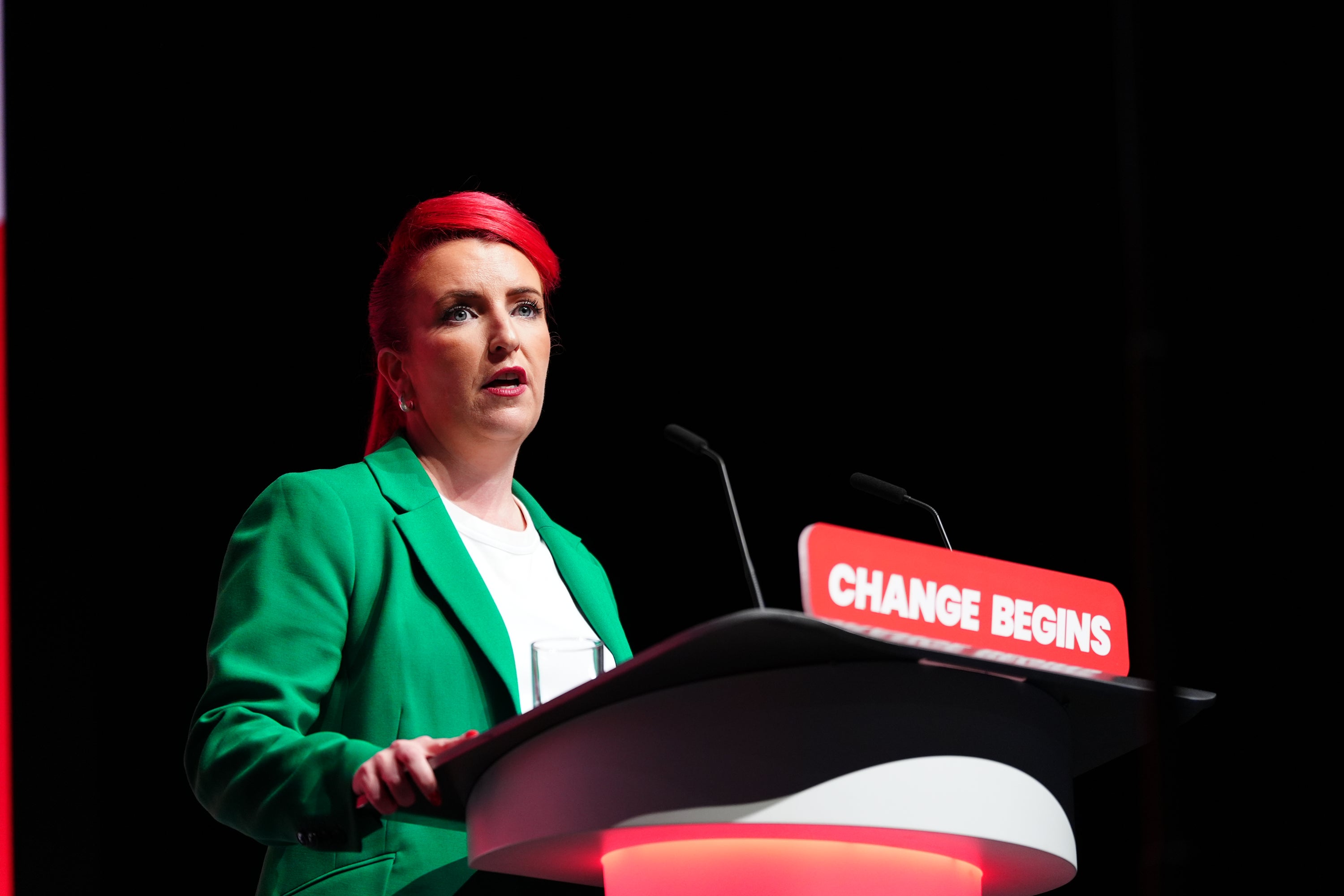 Secretary of State for Transport Louise Haigh speaks during the Labour Party Conference at the ACC Liverpoo