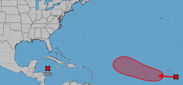 <p>A map shows Potential Tropical Cyclone Nine as it moves northward toward the Gulf Coast on Monday. The storm is expected to strengthen into a hurricane later this week. Some impacts are forecast in Florida, but the magnitude of those impacts remains unclear thus far</p>