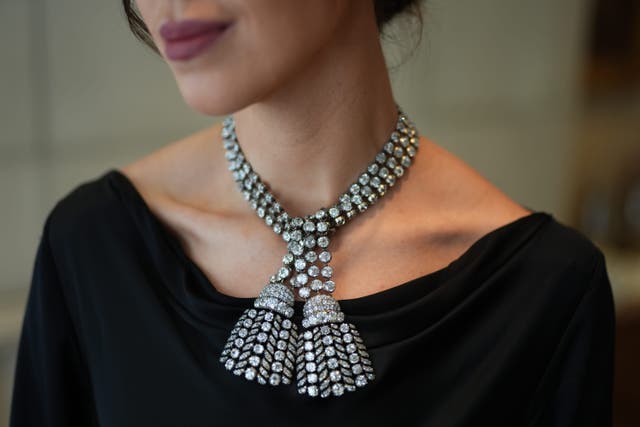 One of the rarest antique diamond necklaces on display at Sotheby’s in central London (Jordan Pettitt/PA)