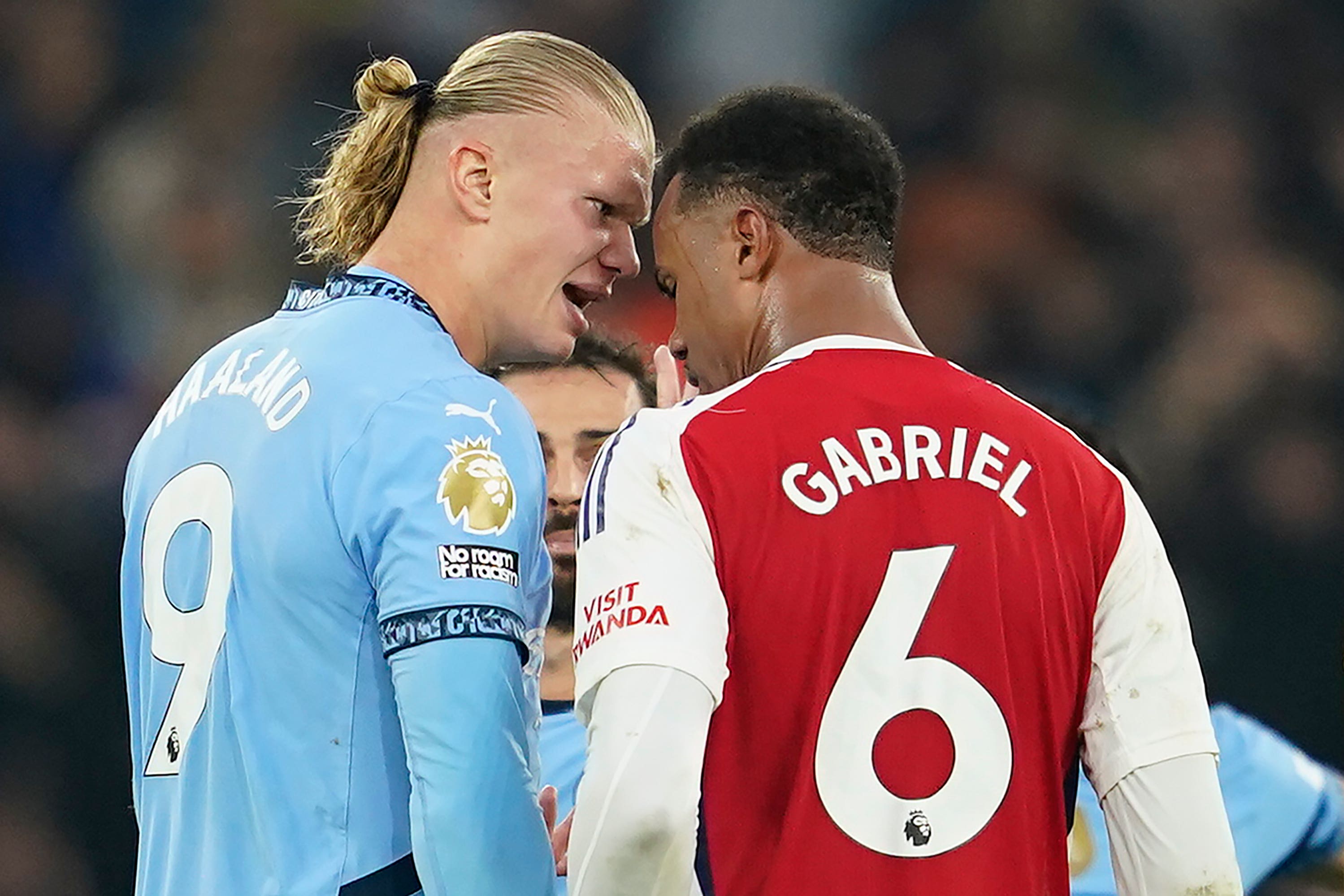 Erling Haaland clashed with Arsenal’s Gabriel during Sunday’s 2-2 draw (Dave Thompson/AP)