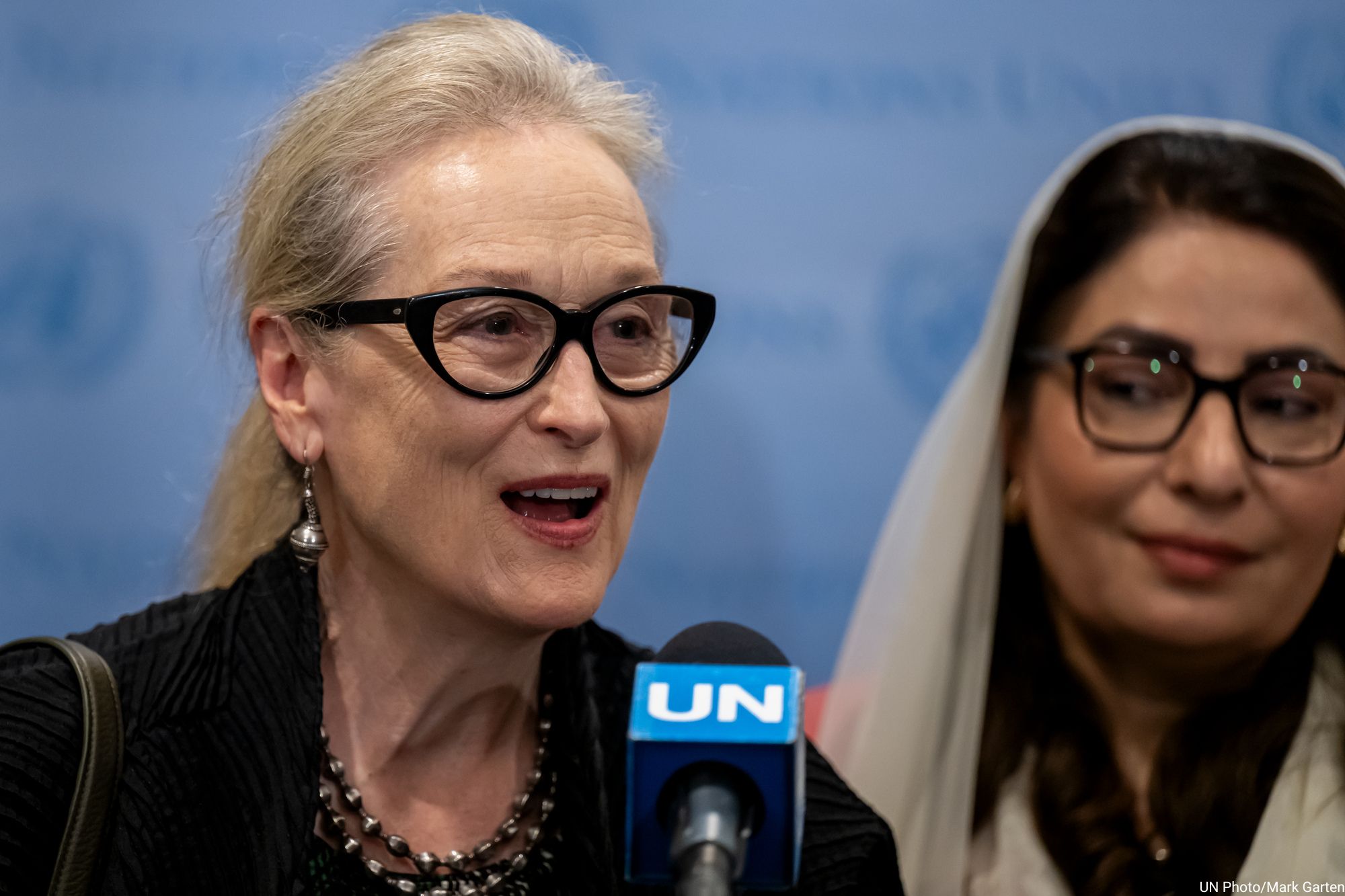 US actress Meryl Streep arrives for an event on ‘The Inclusion of Women in the Future of Afghanistan’ on the sidelines of the United Nations General Assembly at UN Headquarters in New York City