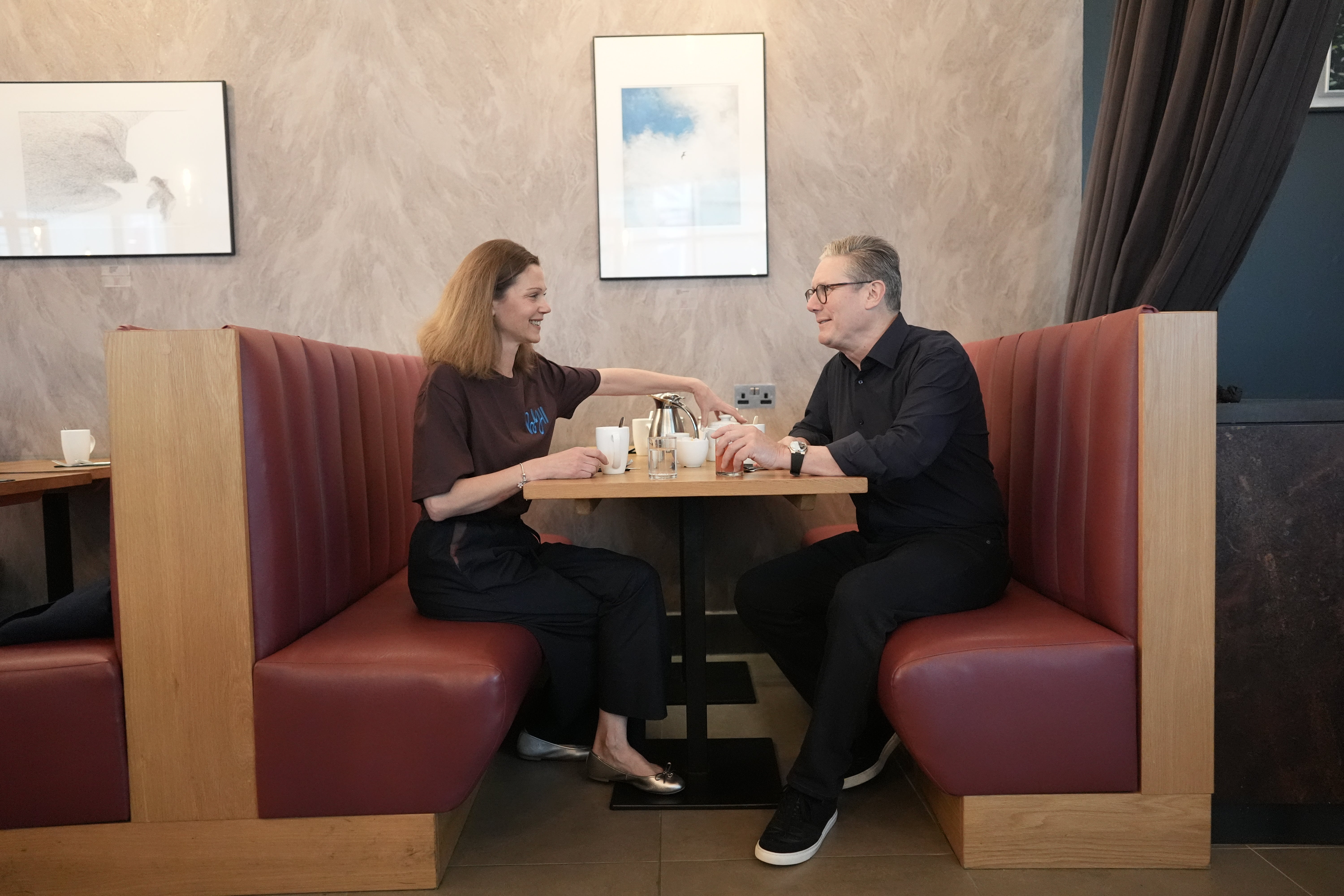 Sir Keir Starmer and Lady Victoria Starmer have breakfast in their hotel before he delivers his keynote speech