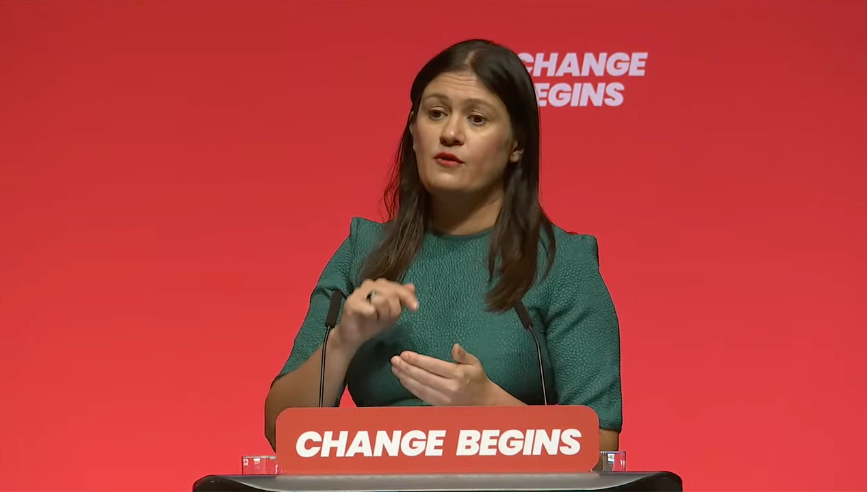 Lisa Nandy addresses the crowd at the Labour party conference in Liverpool