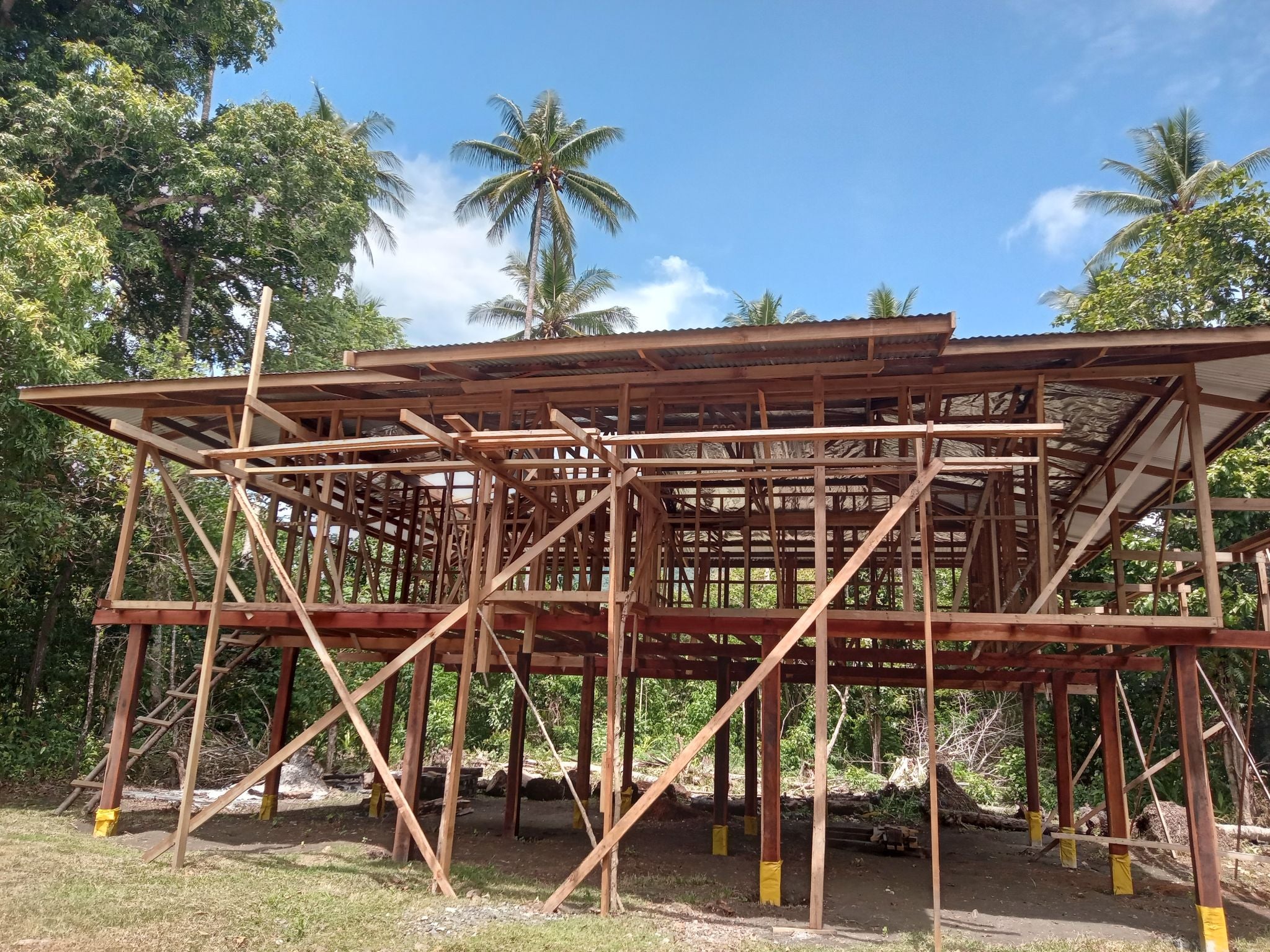 Climate change charity Cool Earth partners with Indigenous communities to combat deforestation with tech protected in wooden Rainforest Labs, such as this one being built in Wabumari in Papua New Guinea