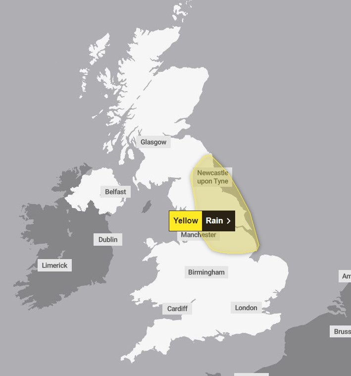 Heavy rain is expected in parts of England on Thursday