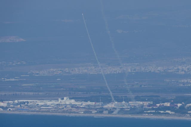 Israel’s Iron Dome air defence system fires to intercept rockets that were launched from Lebanon (AP Photo/Ohad Zwigenberg)