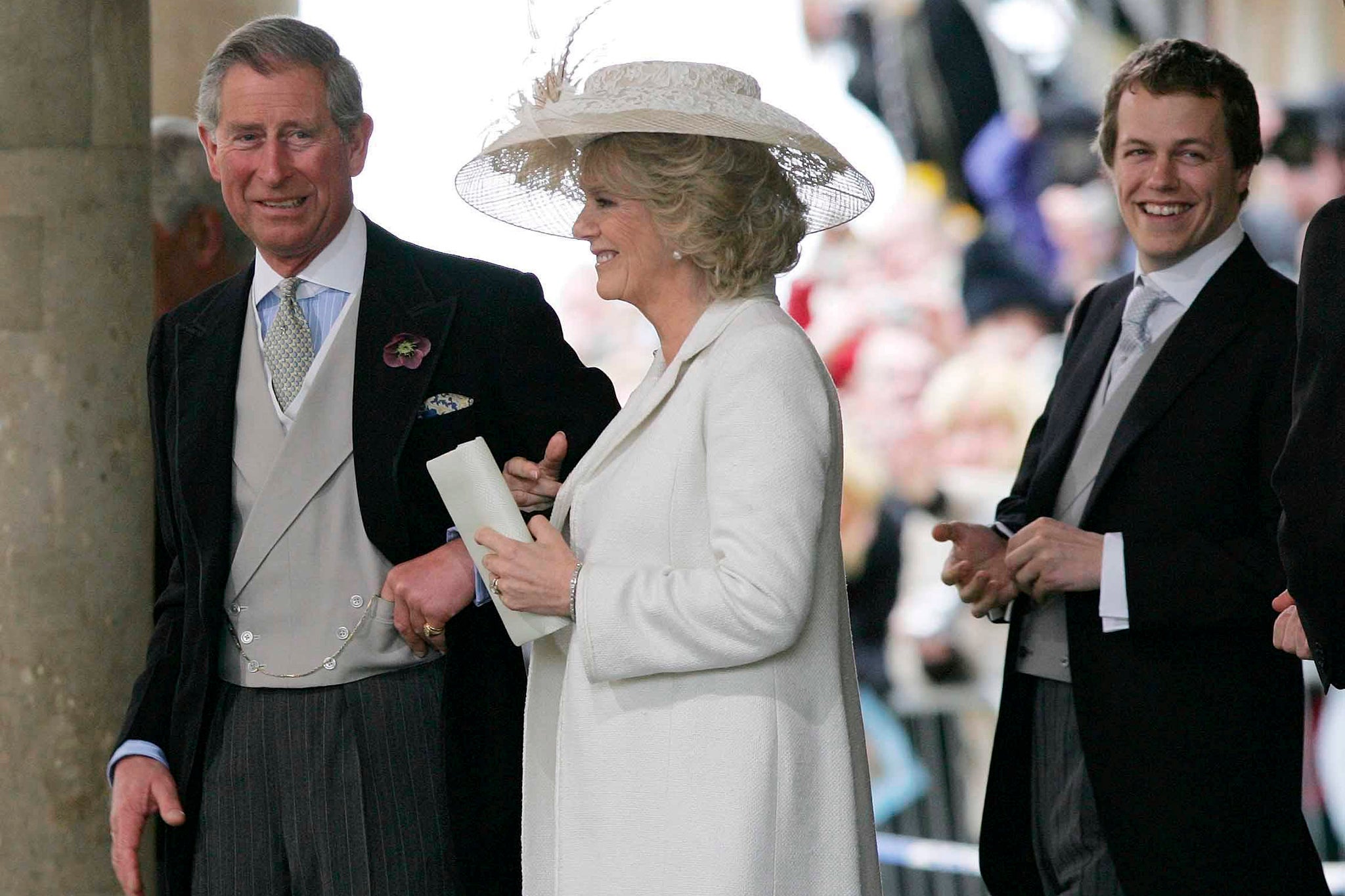 Parker Bowles (R) with the now King and Queen after their civil wedding ceremony in 2005