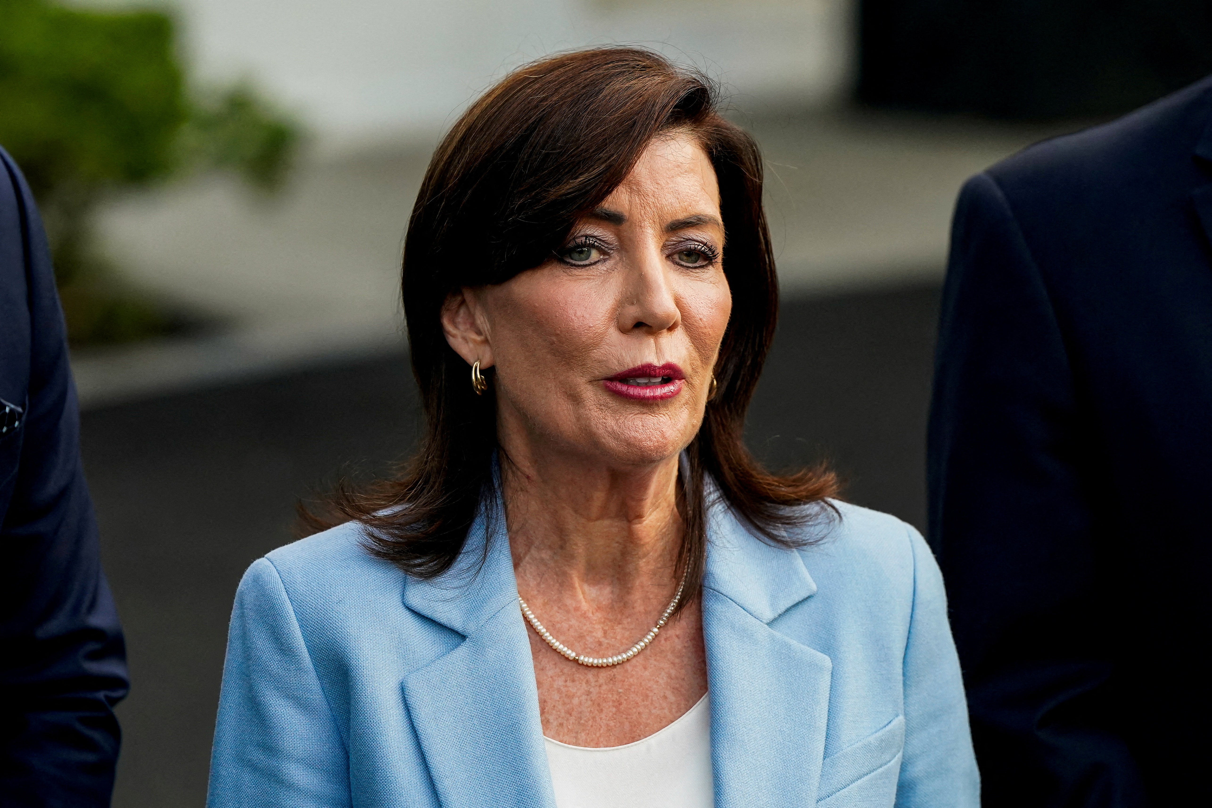 New York Governor Kathy Hochul, pictured in July 2023. Hochul activated multiple agencies to expand access to insect repellent at affected parks and increase public awareness using signage and social media. She said keeping New York safe is her ‘top priority’ after first death from eastern equine encephalitis in decade