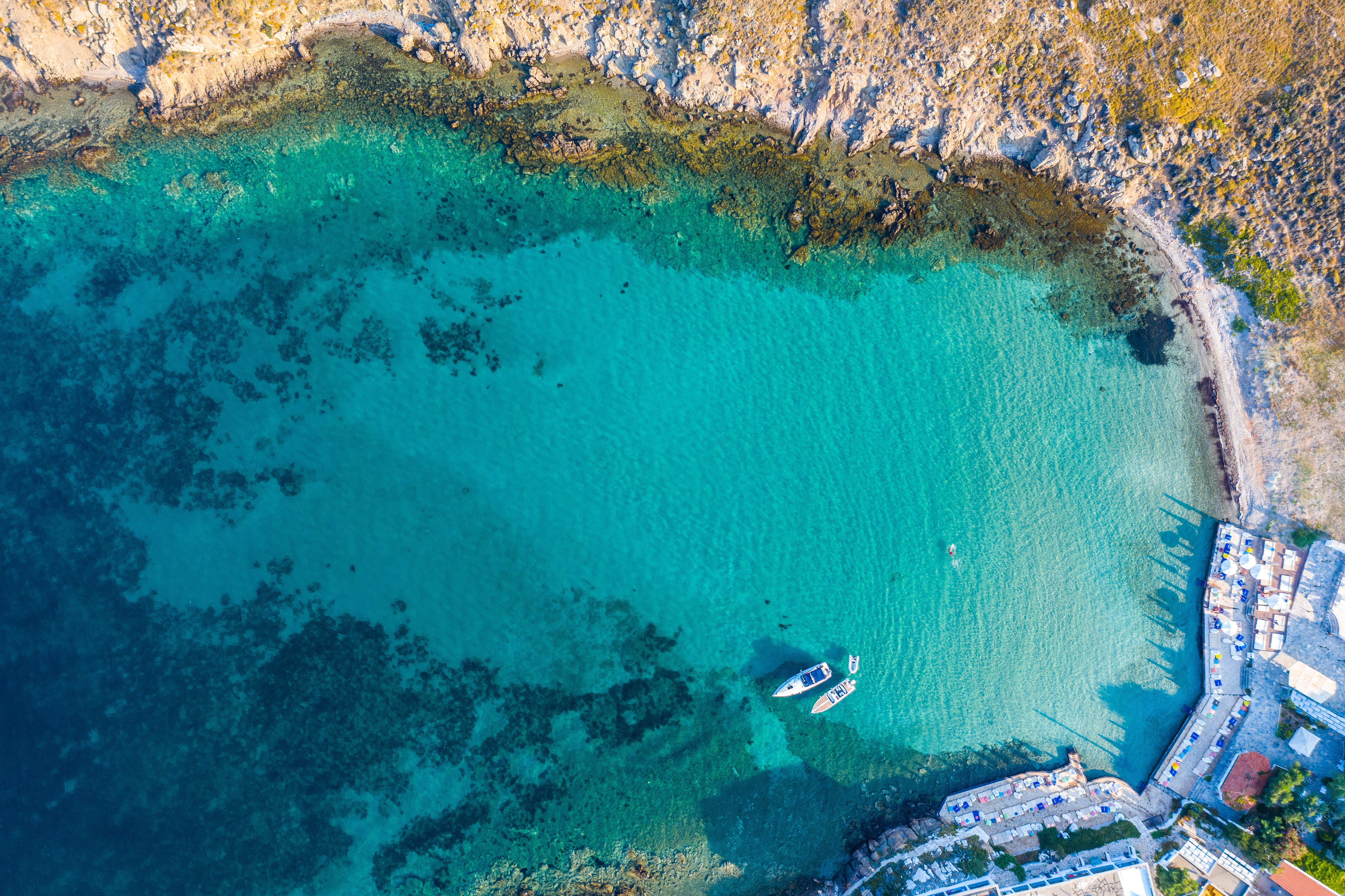 An aerial view of the Bozcaada coastline in Turkey