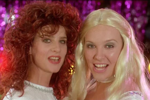 <p>Happy anniversary: Rachel Griffiths (left) and Toni Collette in ‘Muriel’s Wedding’ </p>