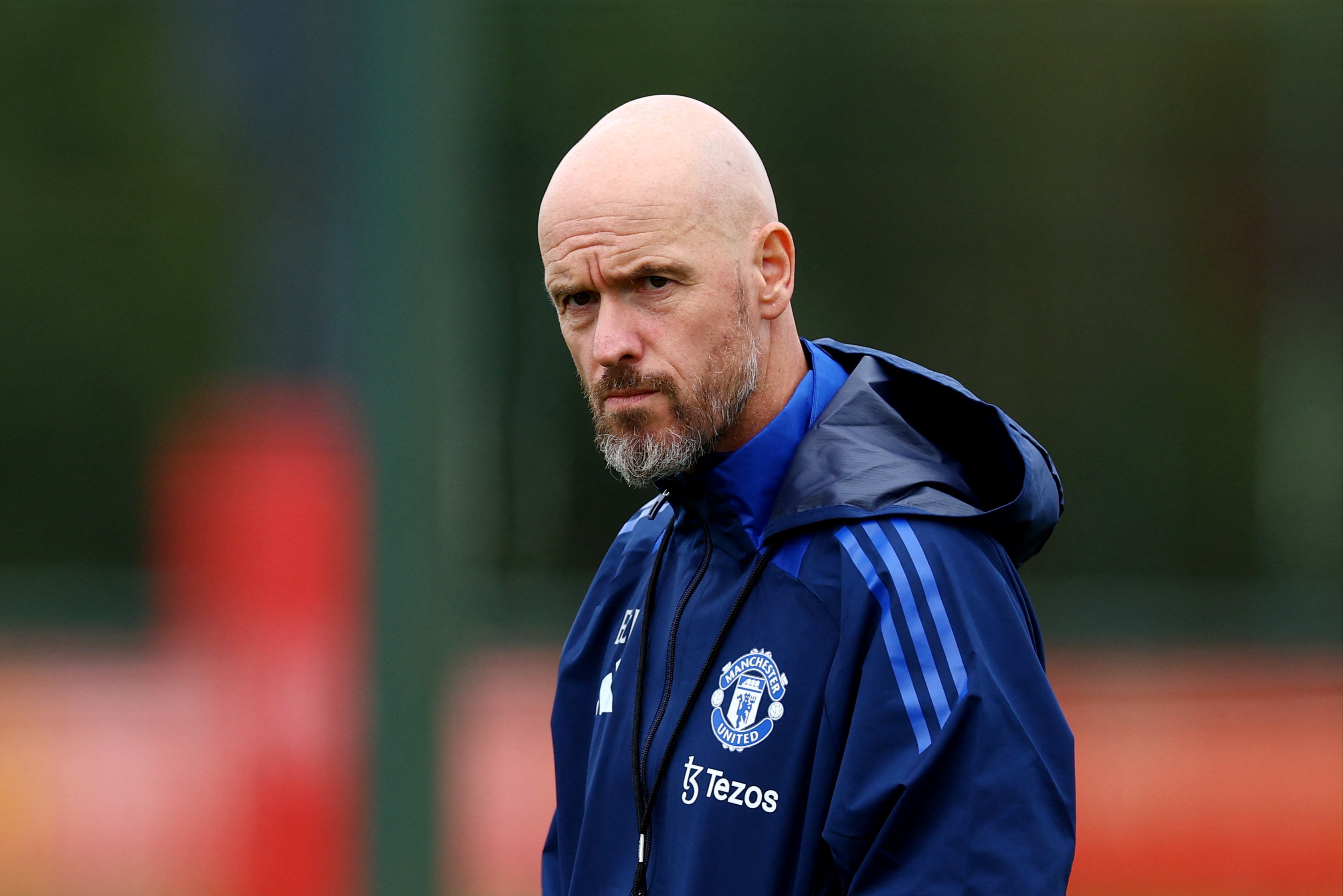 Manchester United manager Erik ten Hag at training before the Europa League match against Twente