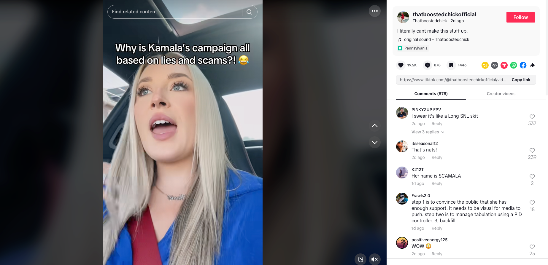 Donald Trump has shared a video from an OnlyFans model alleging paid actors attending a Kamala Harris rally