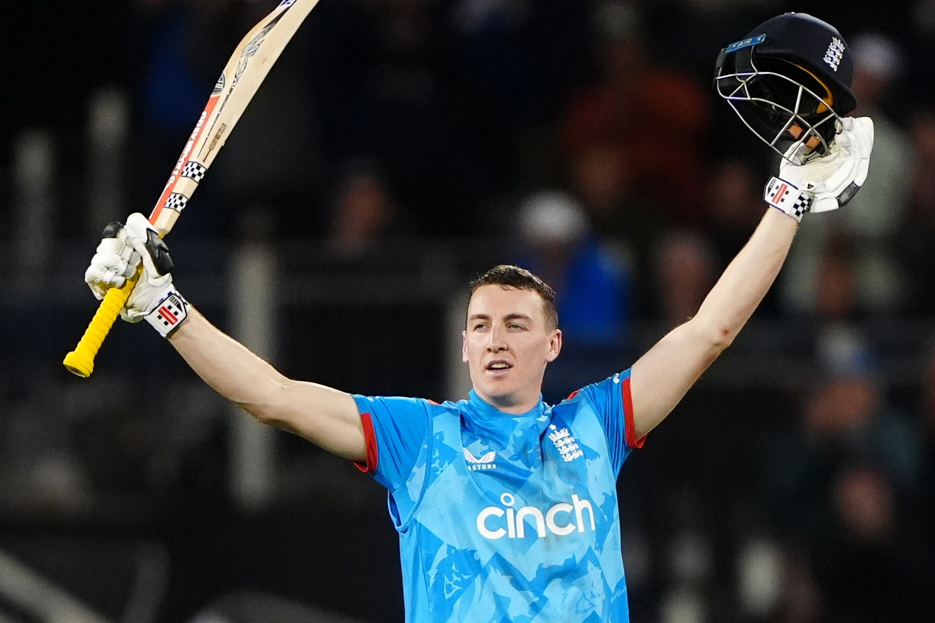 Harry Brook celebrates his century against Australia