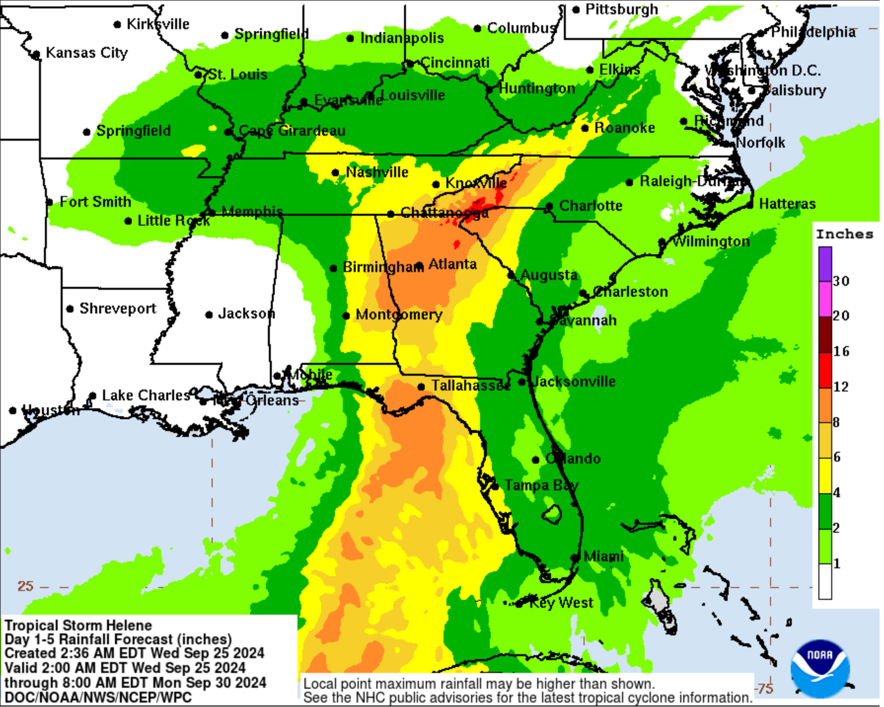 Parts of Florida, Georgia, North Carolina and Alabama could see the worst of the torrential rainfall