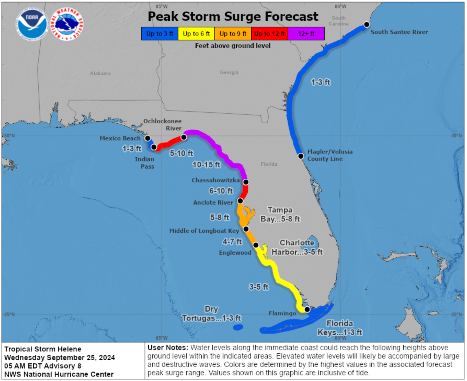 Storm surge is expected to reach between 10-15 feet at Florida’s big bend