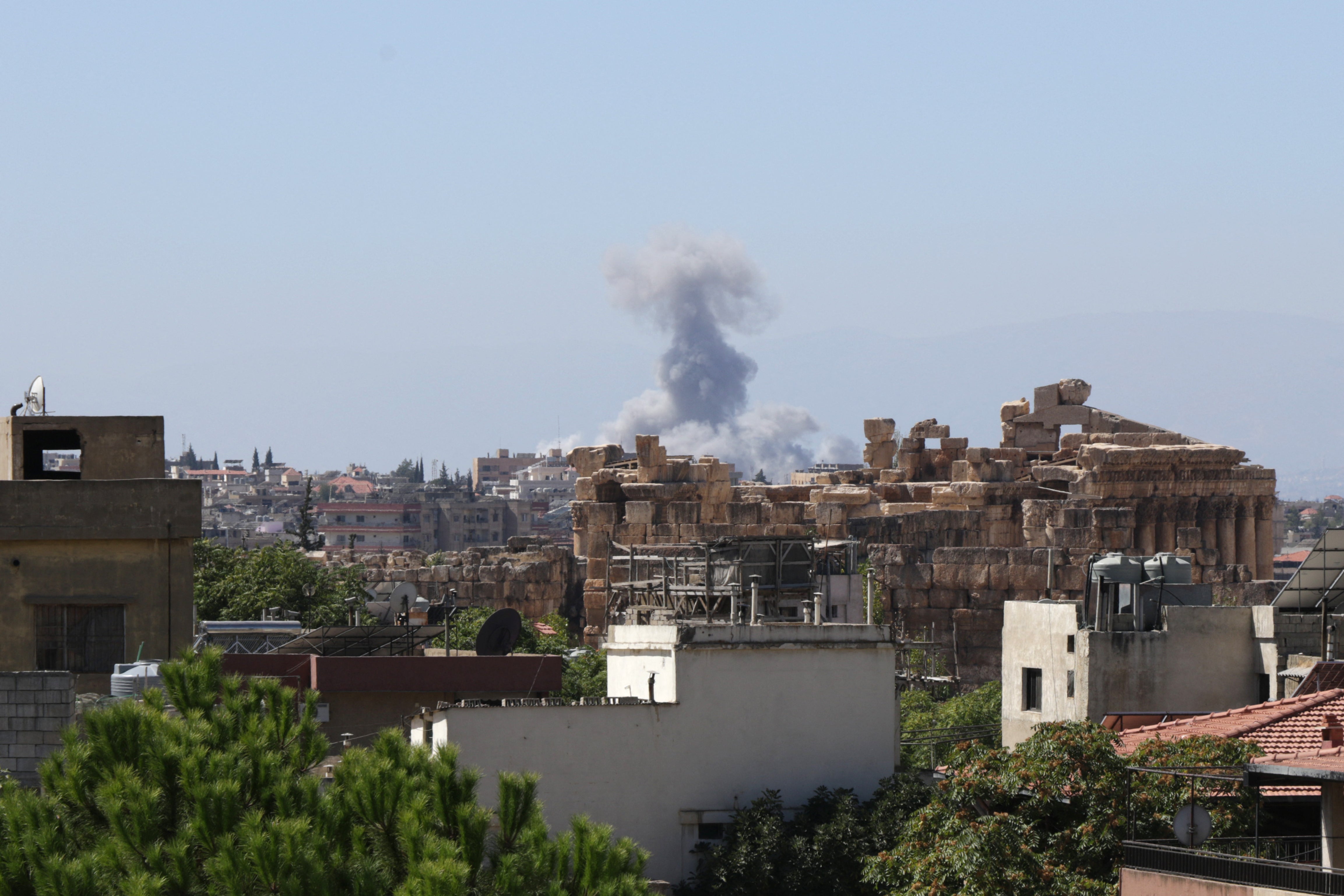 Smoke billows after an Israeli strike on Baalbek, in Lebanon's Bekaa valley