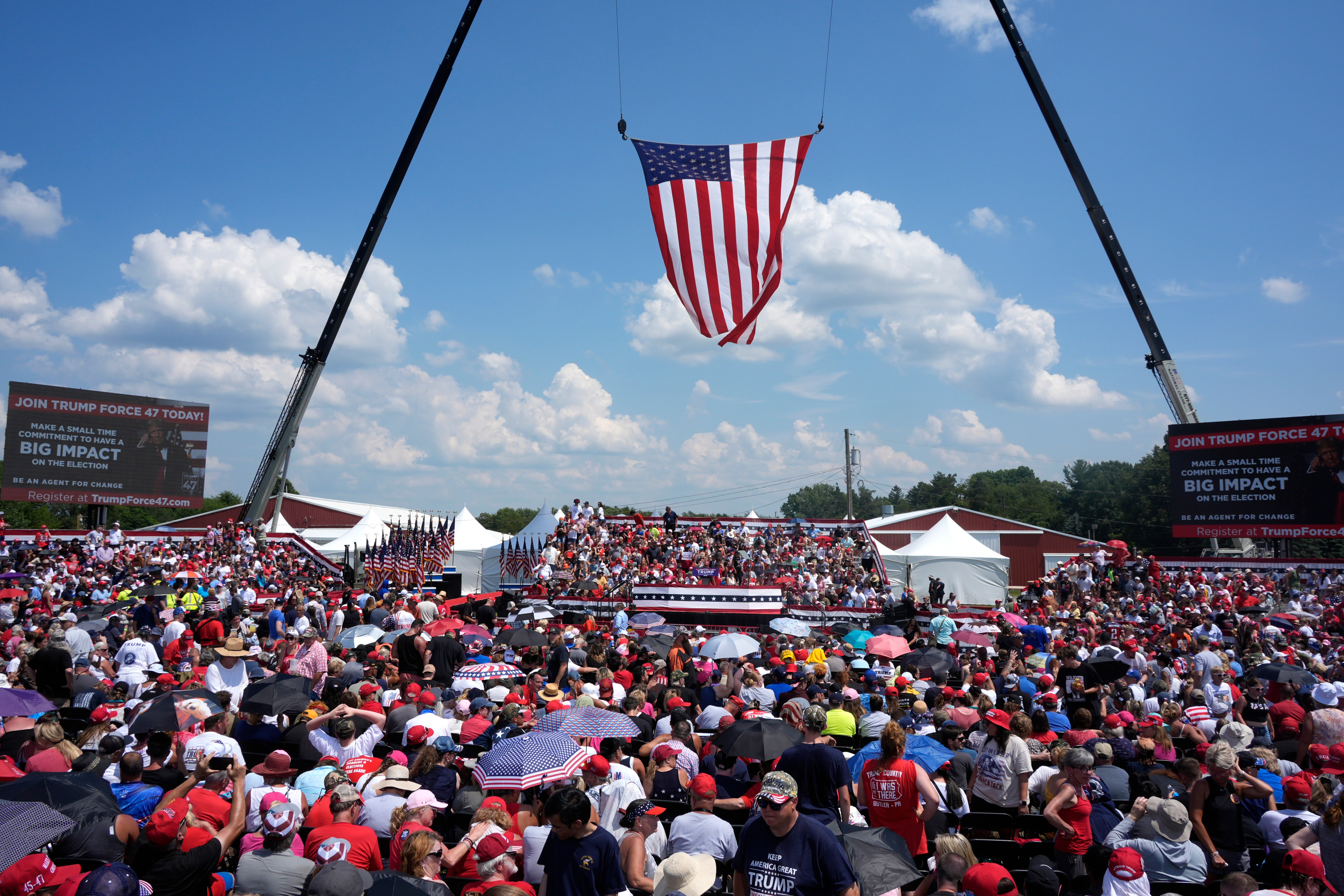 Trump has held outdoor rallies, such as in Butler, Pennsylvania, but has now had to move a planned outdoor weekend event to a smaller indoor venue due to staffing shortages