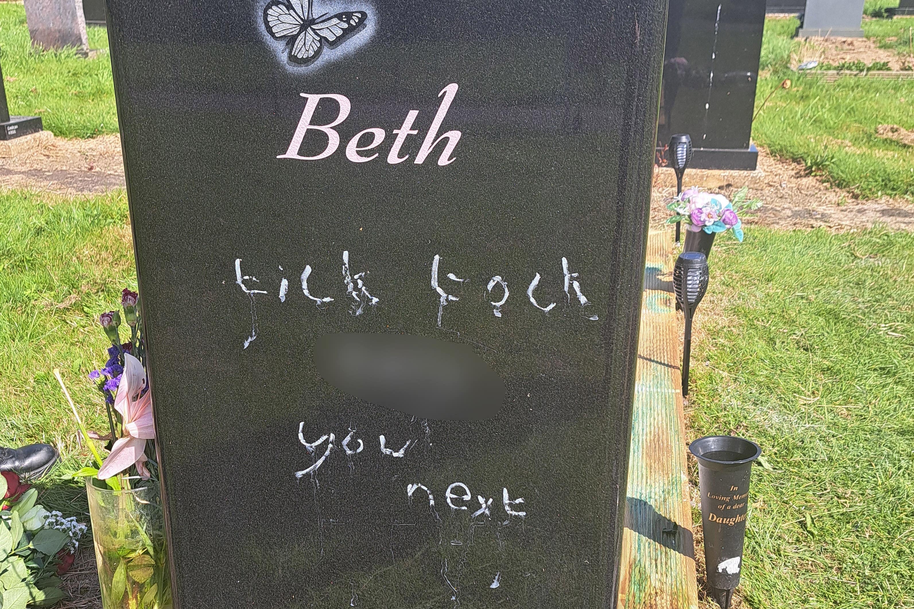 The gravestone of teenager Bethany Fisher, who was killed in a crash in Northumberland in 2017, was vandalised with the words ‘tick tock’ and ‘you next’ (Northumbria Police/PA)