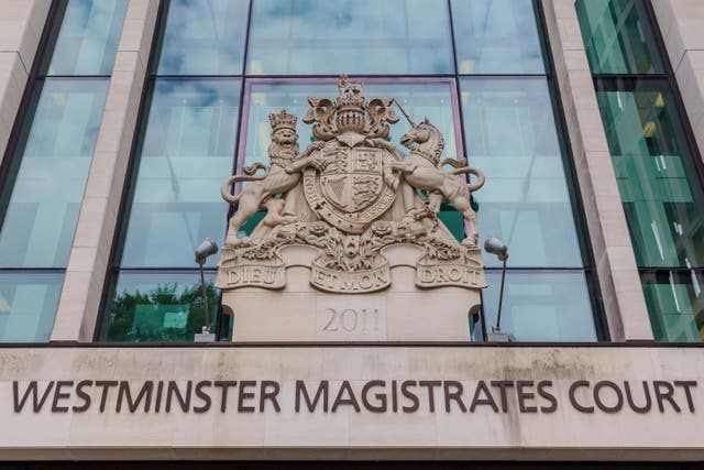 The protesters appeared at Westminster Magistrates’ Court in London (Alamy/PA)Westminster Magistrates Court exterior, showing the crest and signage above the court ent