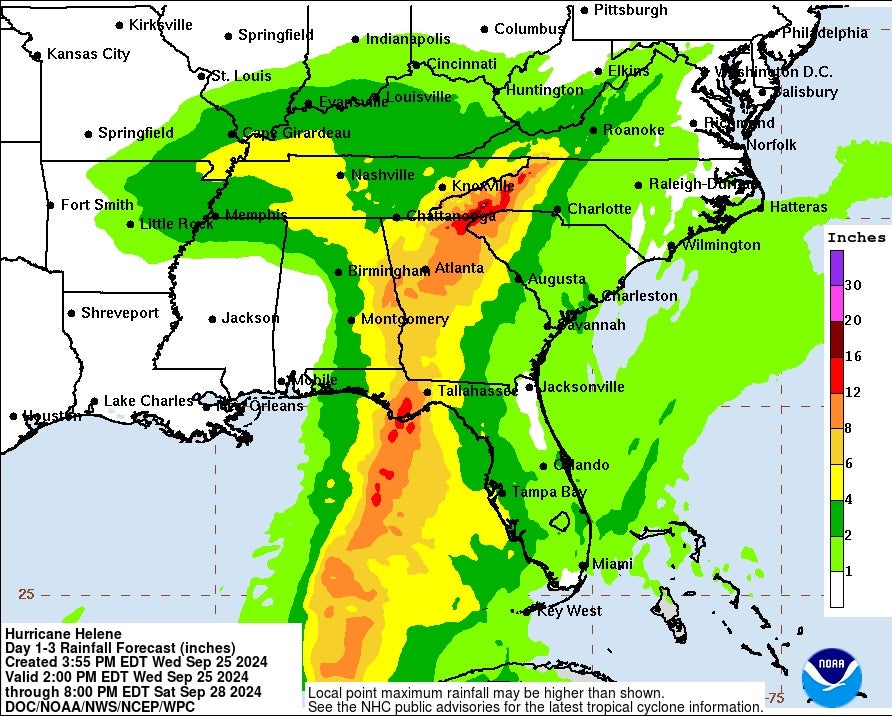 A map of Hurricane Helene’s rainfall potential