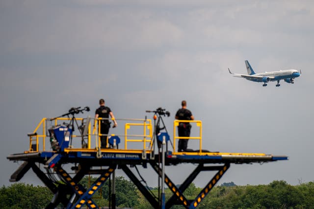 <p>A Secret Service sniper team stands guard as the plane carrying Democratic presidential candidate, U.S. Vice President Kamala Harris arrives at Philadelphia International Airport for a campaign event at the Liacouras Center at Temple University on August 6, 2024 in Philadelphia, Pennsylvania. </p>