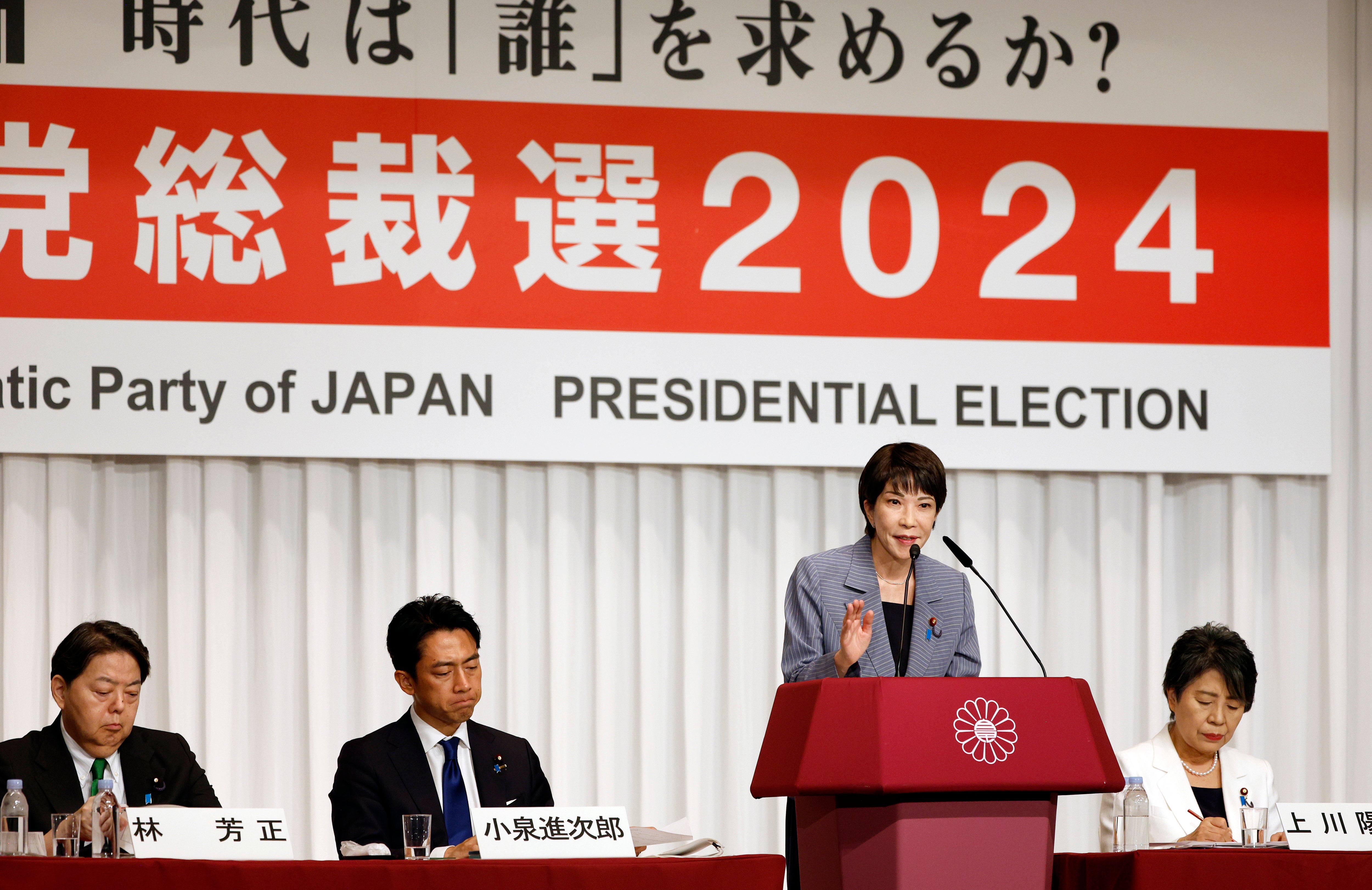 Sanae Takaichi, second-right, was the preferred enactment    prime  among the blimpish  faction of Japan’s ruling party