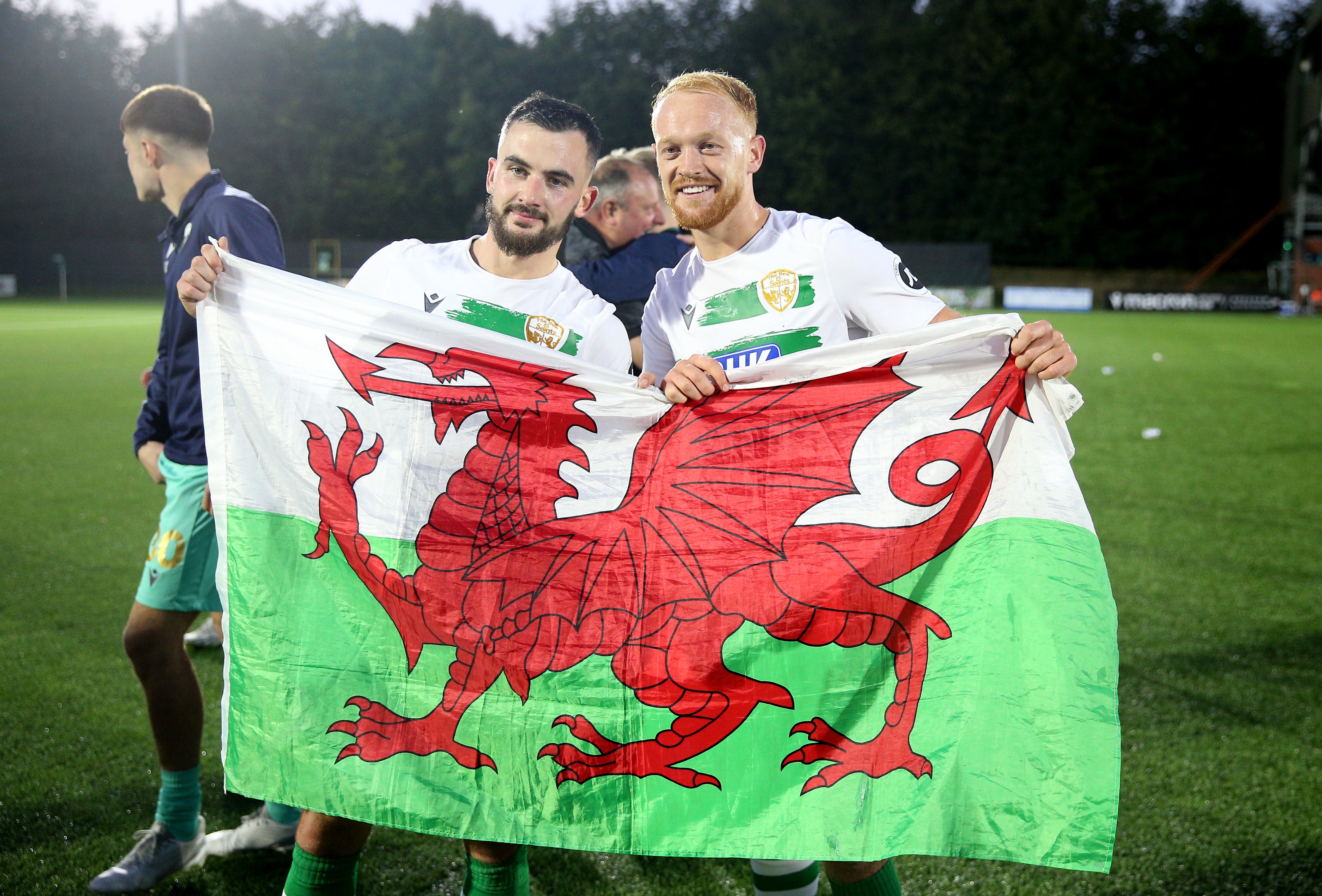 The New Saints' Leo Smith and Sion Bradley celebrate victory