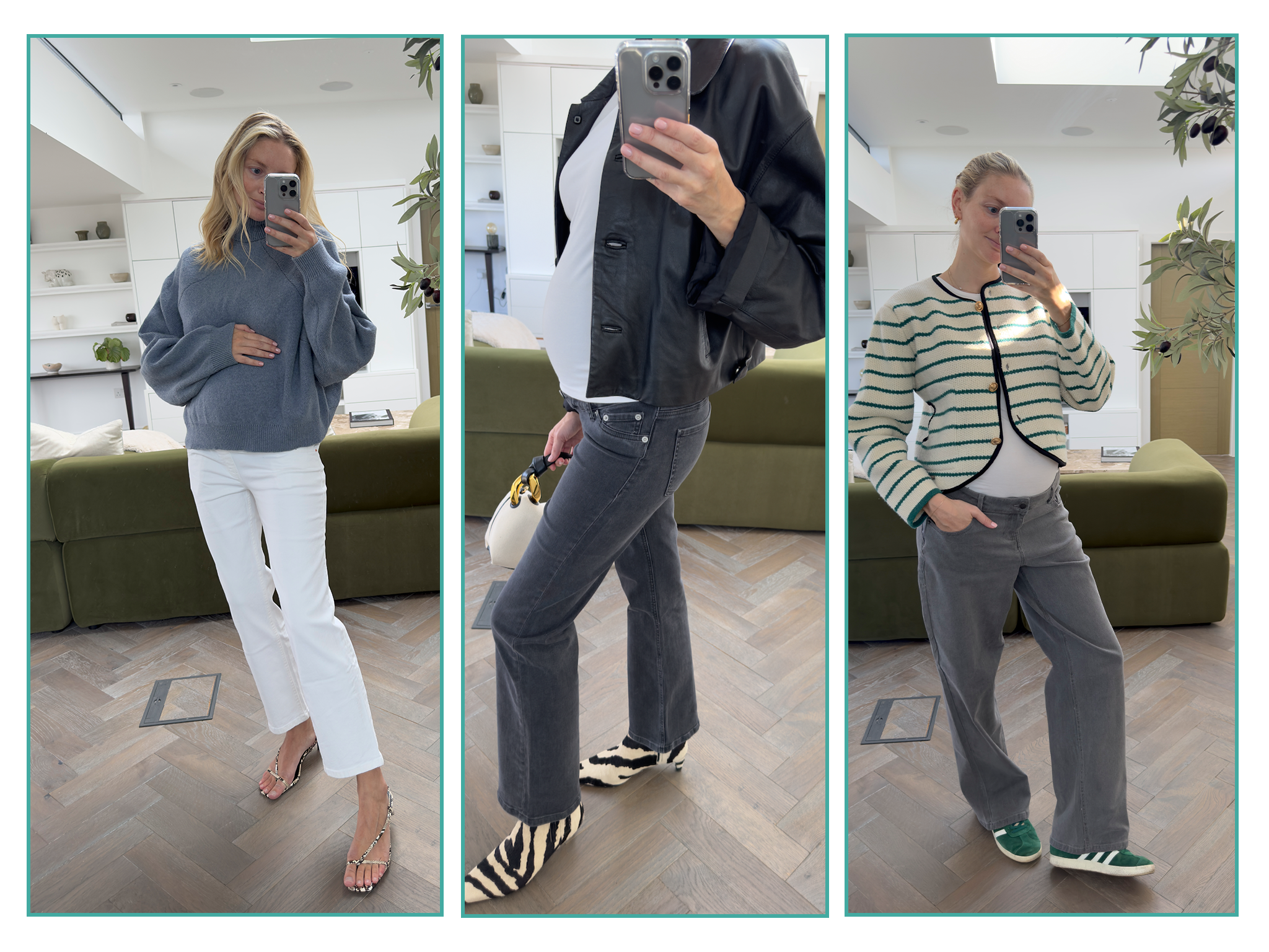 Our tester in action trying out the best maternity jeans of this year