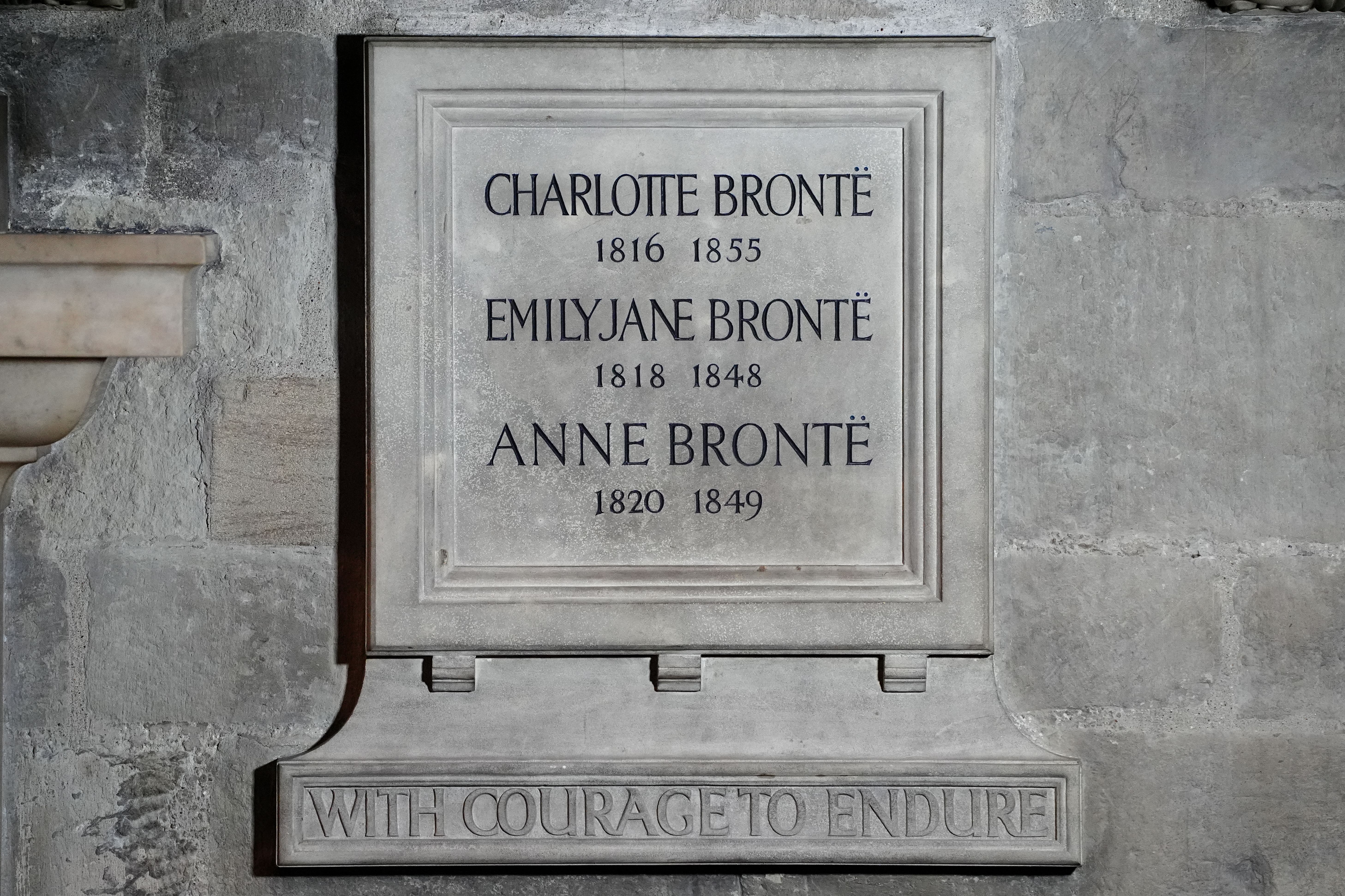 The memorial to Charlotte, Emily and Anne Bronte at Poets’ Corner in Westminster Abbey, London (Aaron Chown/PA)