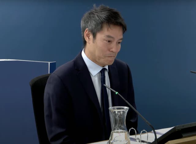 <p>Kevin Fong gave evidence to the inquiry earlier in the day (UK Covid-19 Inquiry/PA)</p>