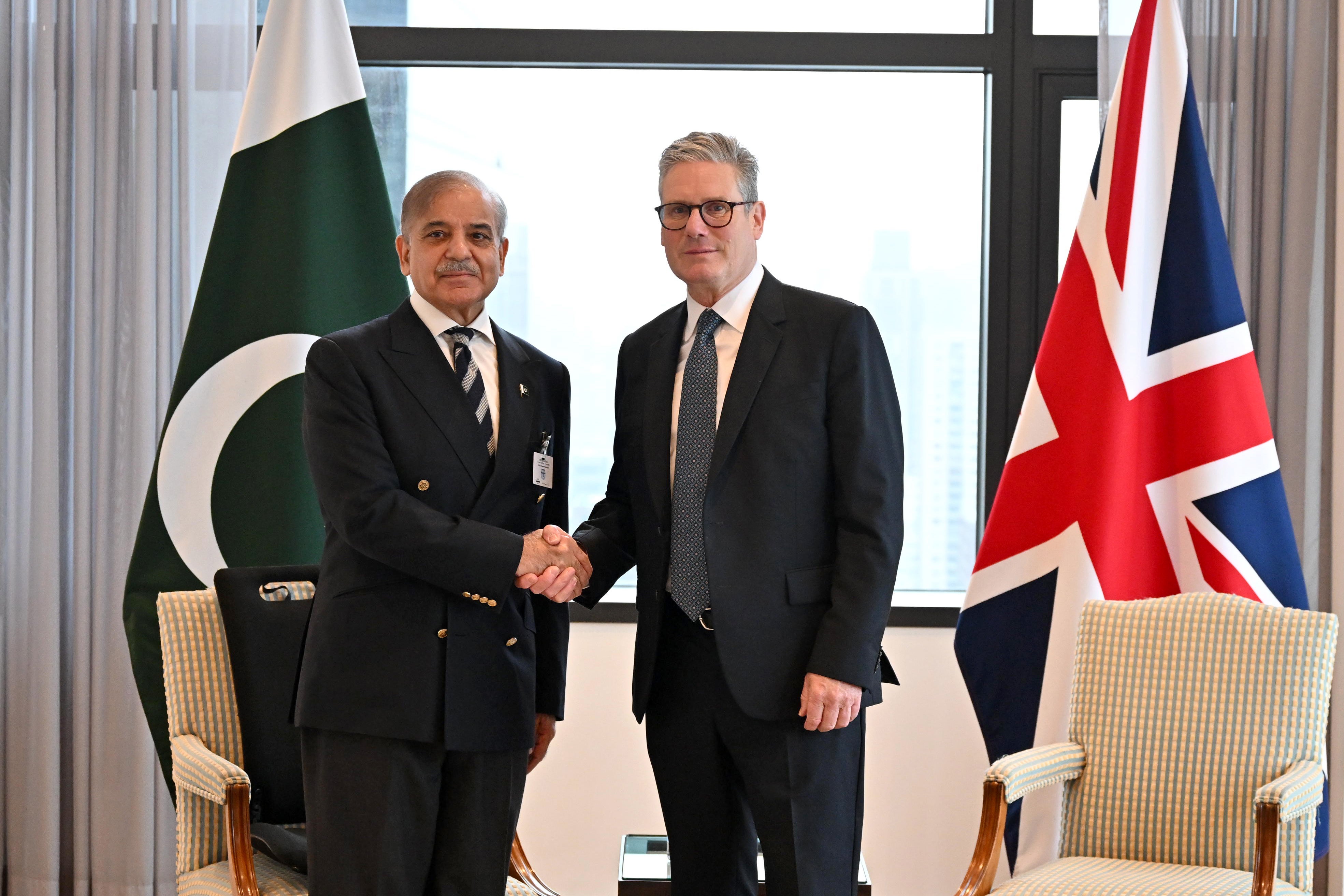 Keir Starmer meets with Pakistani prime minister Shahbaz Sharif during a bilateral meeting at the consul general’s residence around the fringes of the 79th United Nations General Assembly in New York