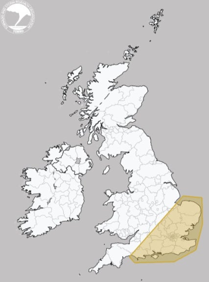 Map showing the areas where there could be tornados tonight