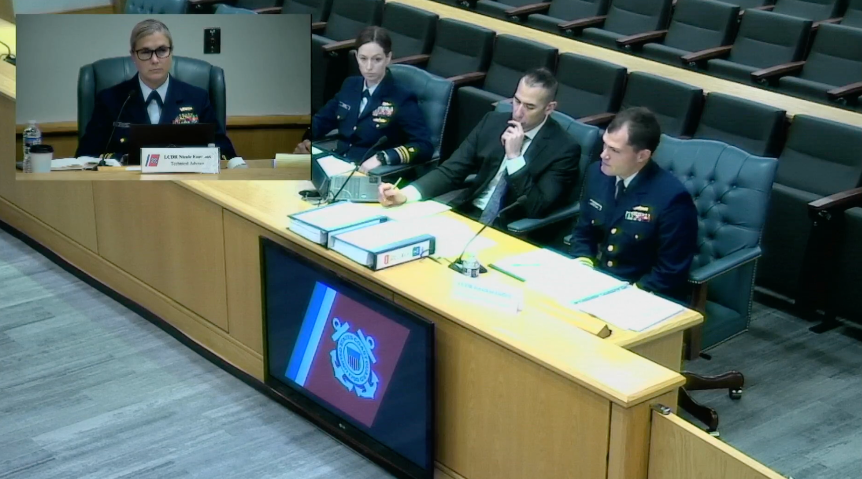 Lieutenant Commander Jonathan Duffett of the Coast Guard Office of Commercial Vessel Compliance testifies