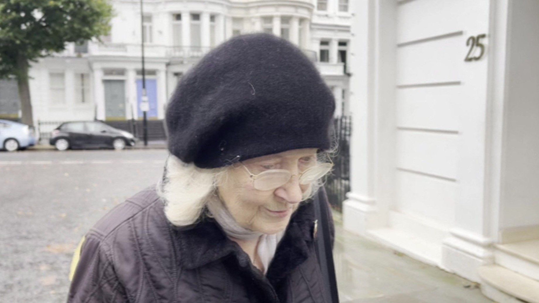 Dr Ann Coxon is approached by reporters outside her home in Notting Hill