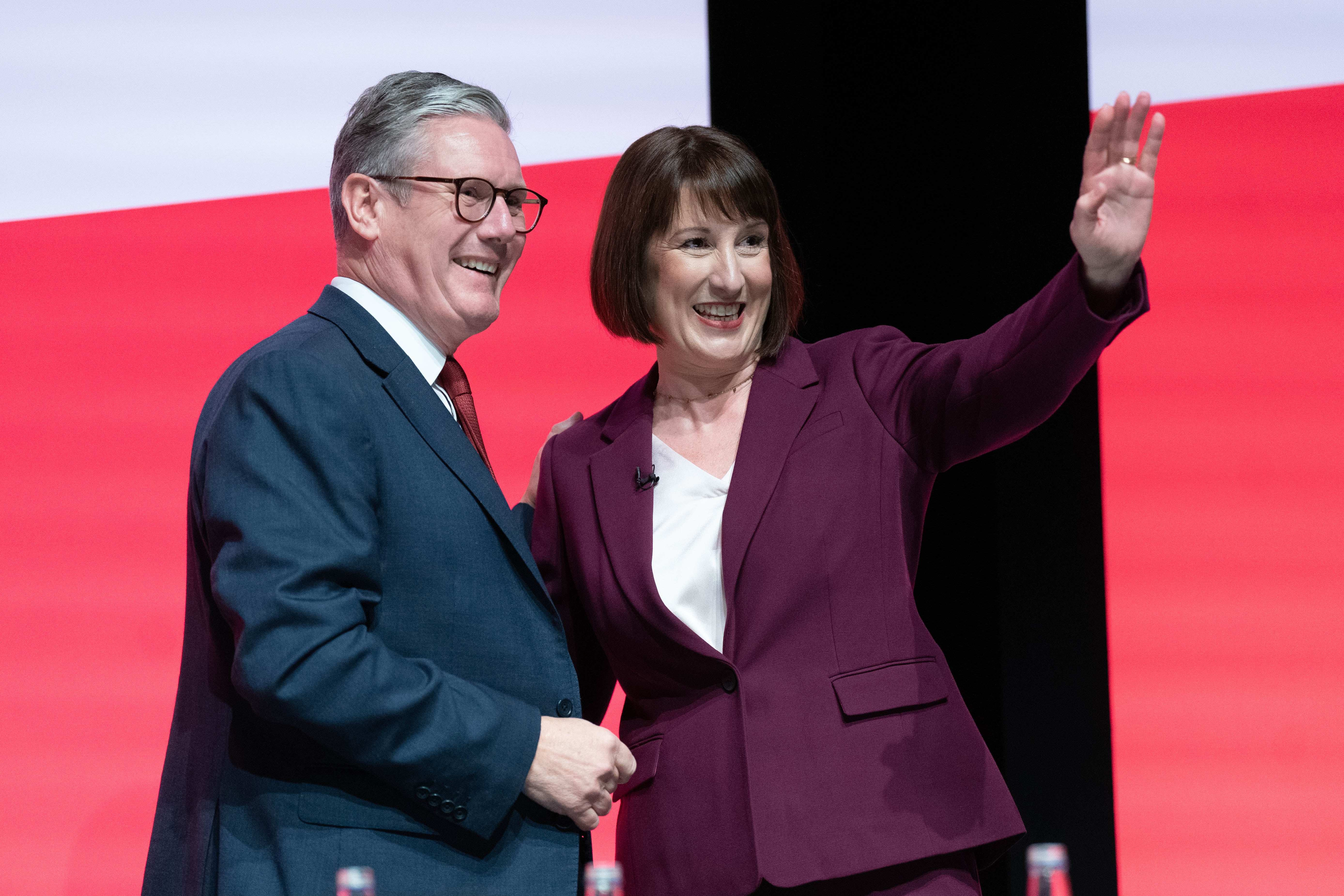 Prime Minister Keir Starmer congratulates Chancellor of the Exchequer Rachel Reeves after she addressed the Labour Party Conference in Liverpool (Stefan Rousseau/PA)