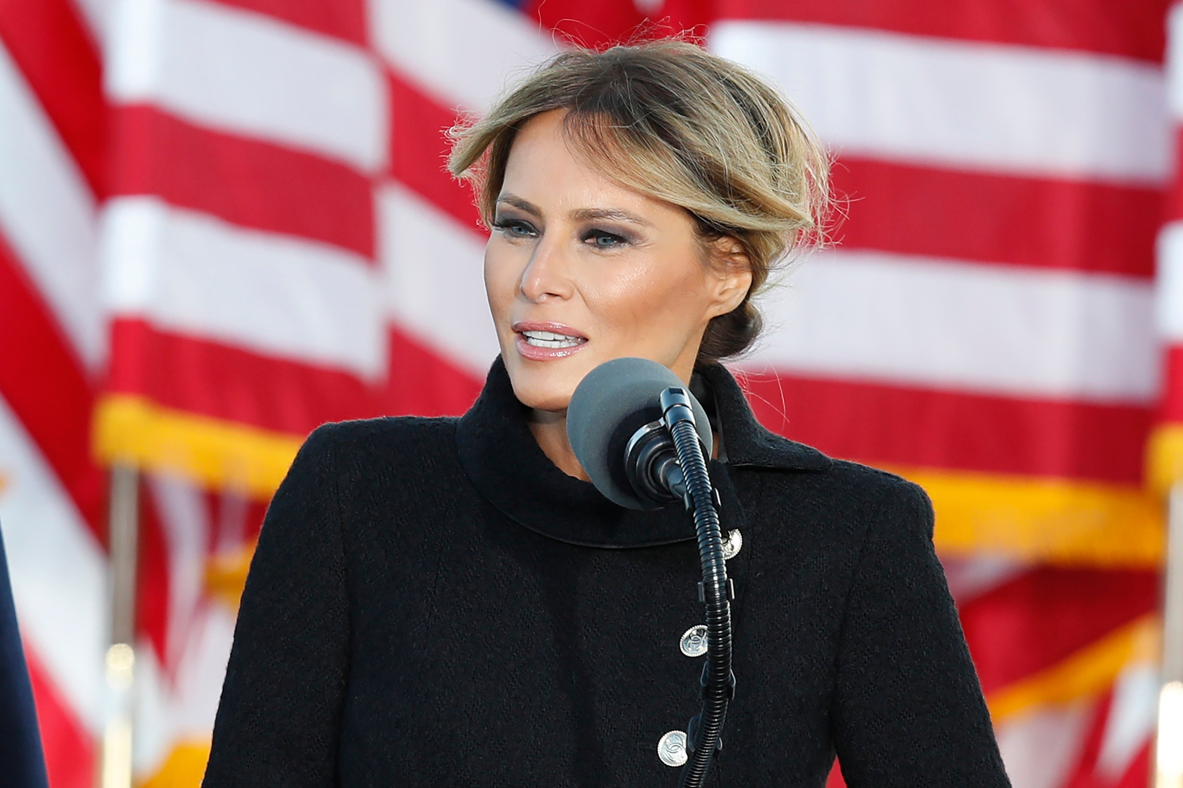 The former first lady speaks to a small group of supporters at Andrews Air Force Base, Maryland, Jan. 20, 2021. Her pro-choice comments have since sparked a backlash from anti-abortion groups