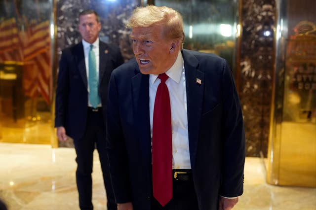 <p>Former US president Donald Trump speaks at Trump Tower, where he met Sir Keir Starmer on Thursday </p>