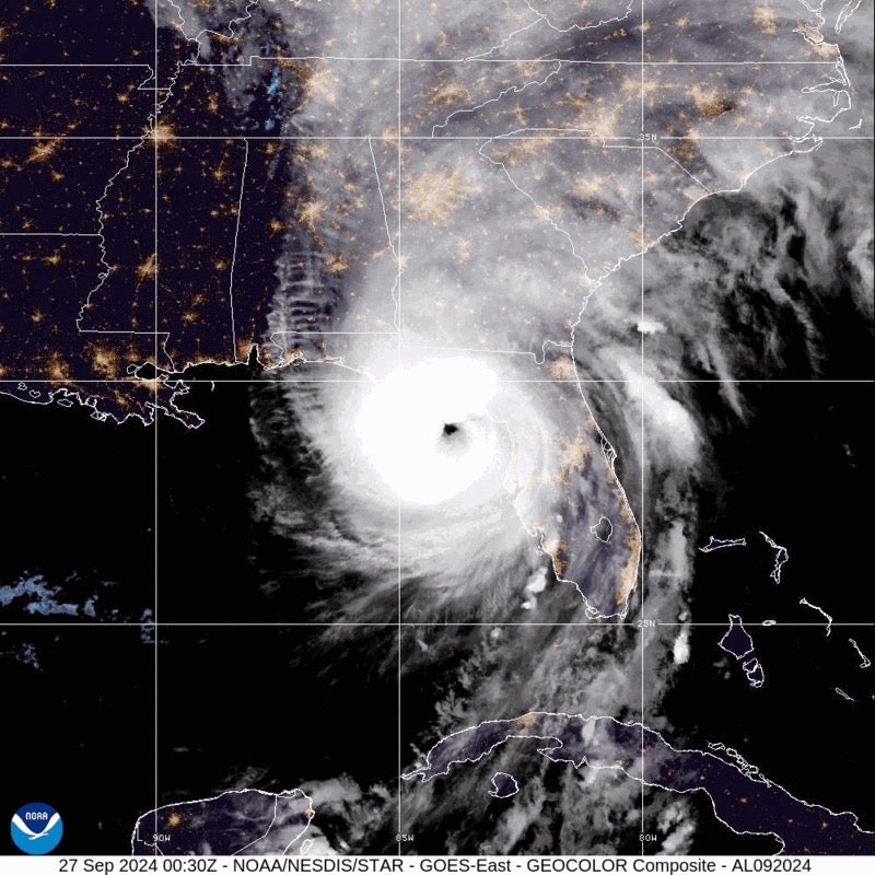 The satellite image shows the eye of the storm as it passes over south Georgia