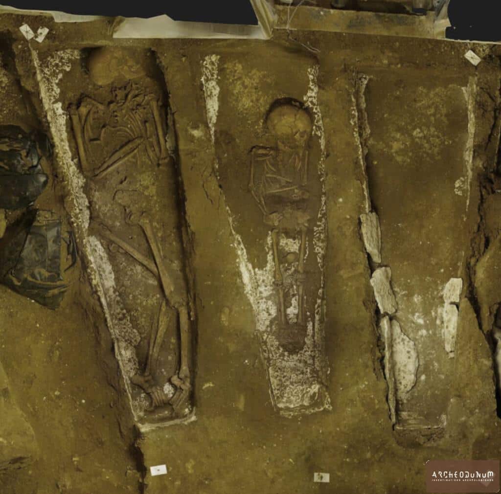 Sarcophagi being excavated