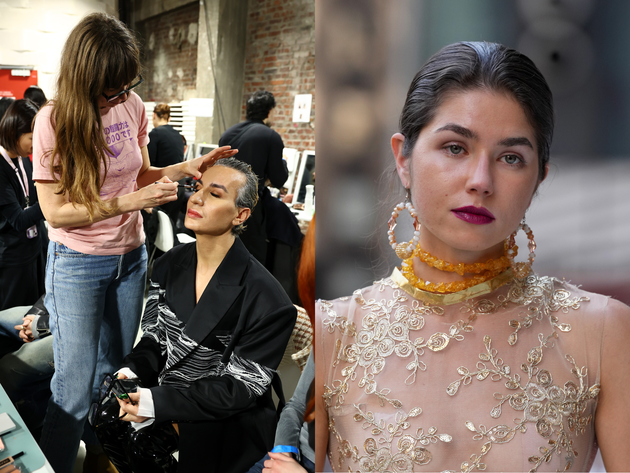 (Left) Smokey eye make-up at Paris fashion week and (right) New York fashion week