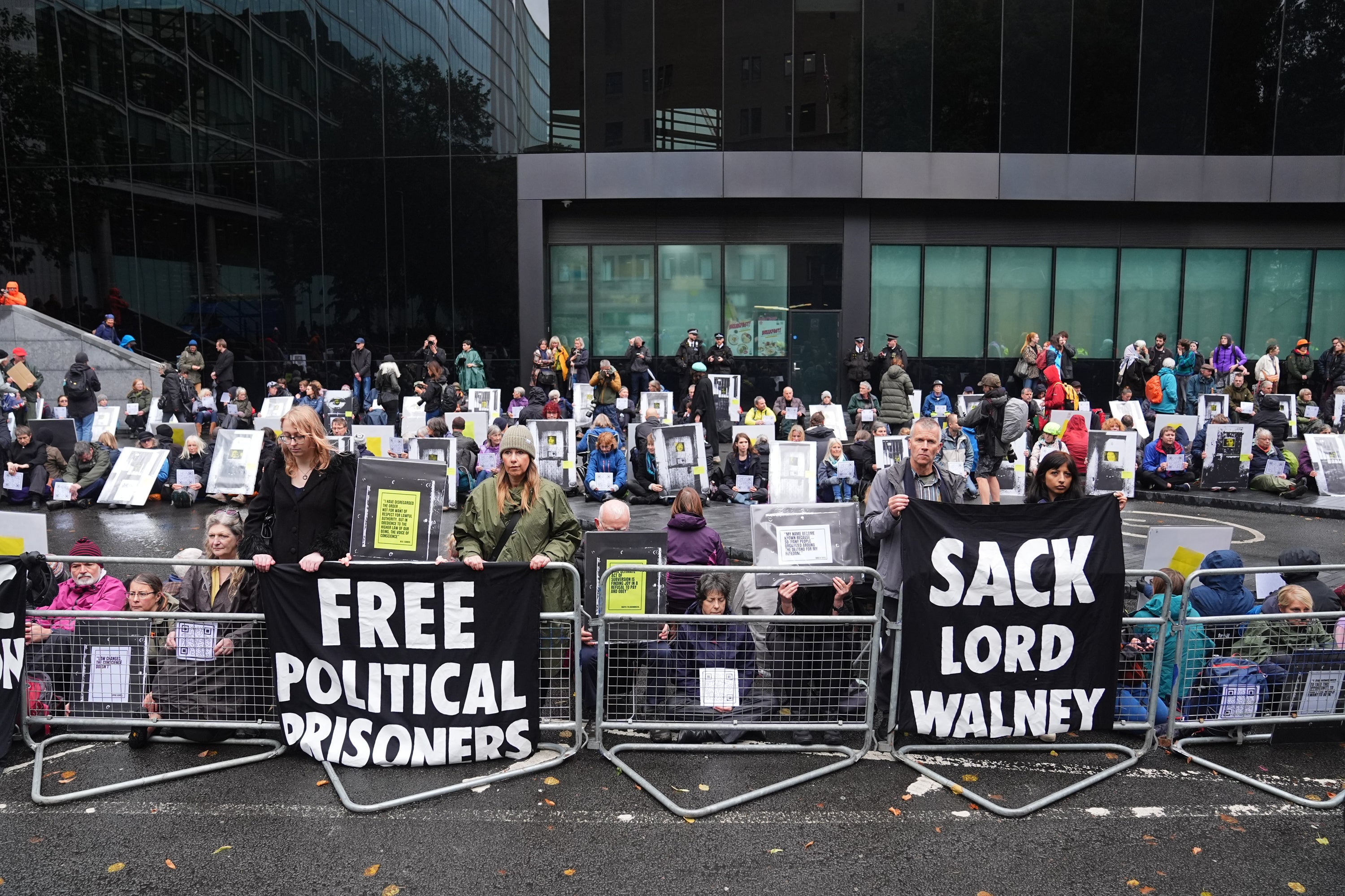 People outside Southwark Crown Court, in support of Anna Holland and Phoebe Plummer