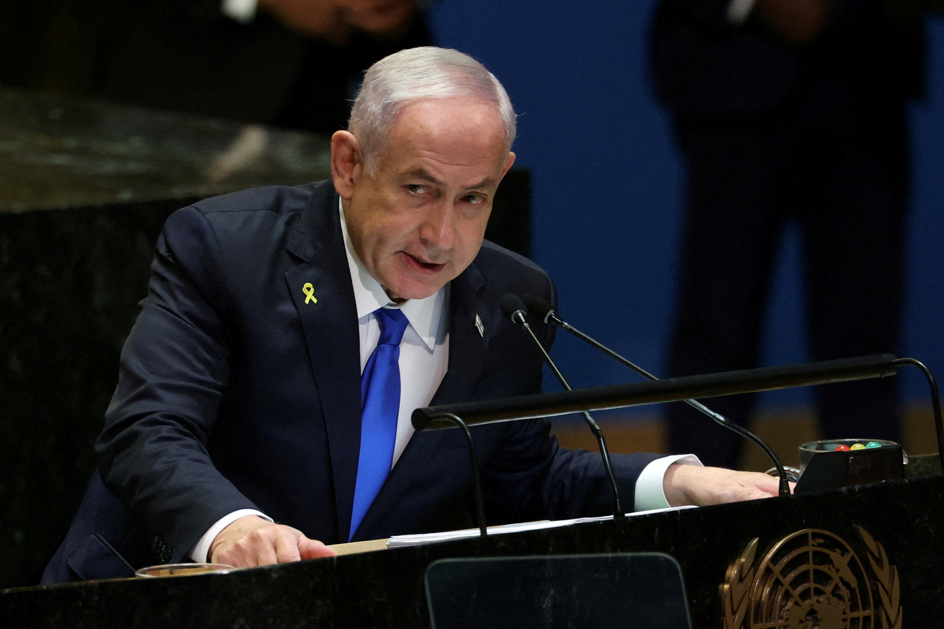 Israel's Prime Minister Benjamin Netanyahu addresses the 79th United Nations General Assembly