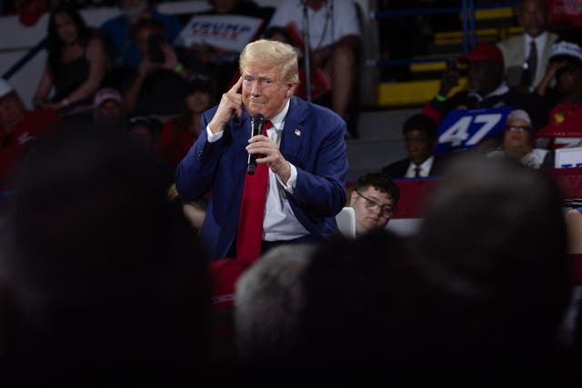 <p>Donald Trump holds a town hall in Flint, Michigan, one week after his debate with Kamala Harris in Philadelphia</p>