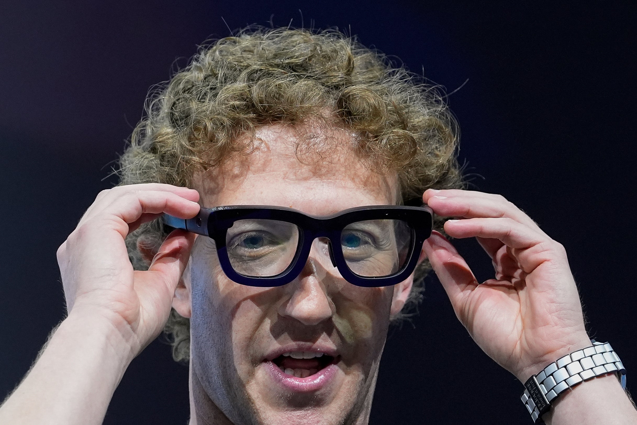 Zuckerberg wears a pair of Orion AR glasses during the Meta Connect conference